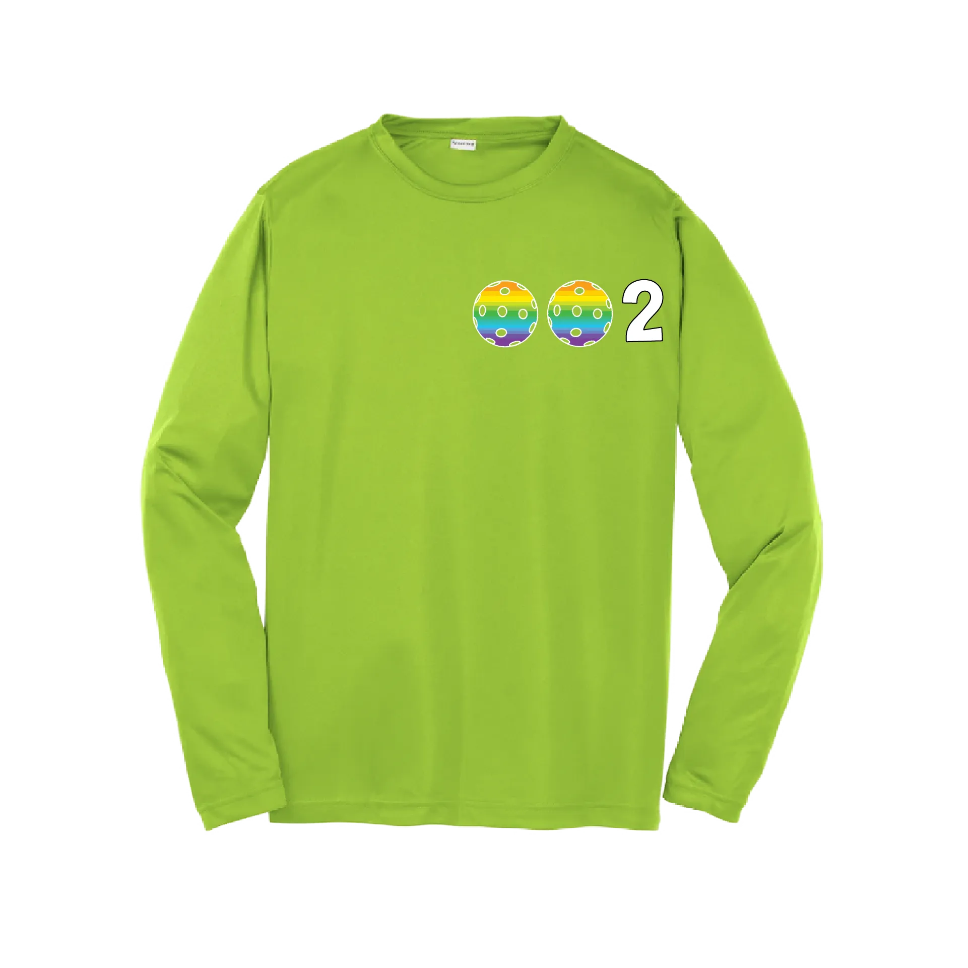 002 Pickleball (Colors Purple Rainbow Pink) | Youth Long Sleeve Athletic Shirt | 100% Polyester