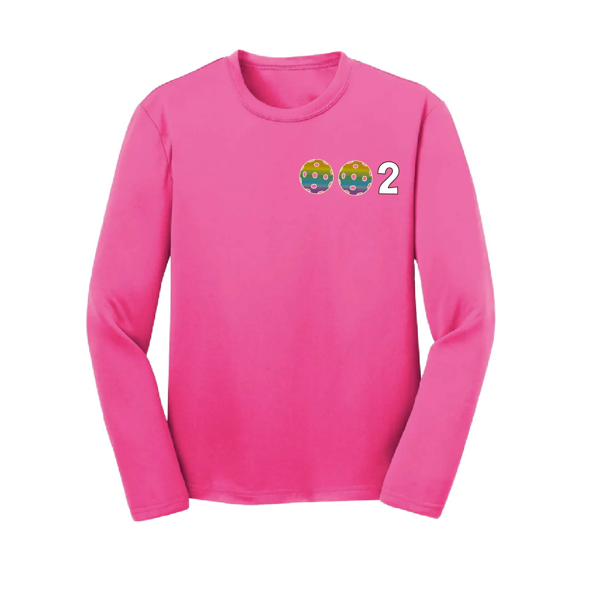 002 Pickleball (Colors Purple Rainbow Pink) | Youth Long Sleeve Athletic Shirt | 100% Polyester