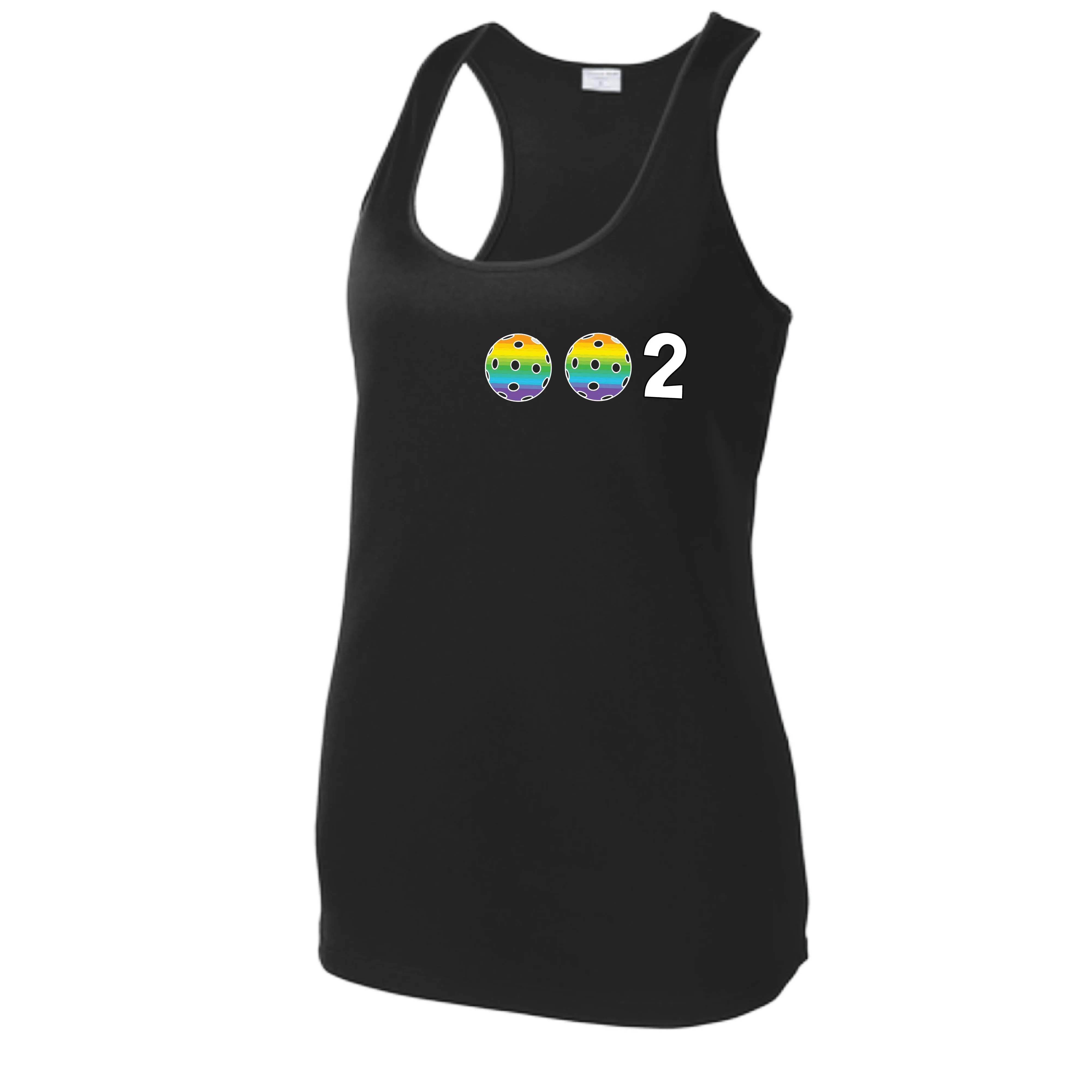 002 With Pickleballs (Colors Cyan Purple Rainbow) Customizable | Women’s Racerback Tank | 100% Polyester