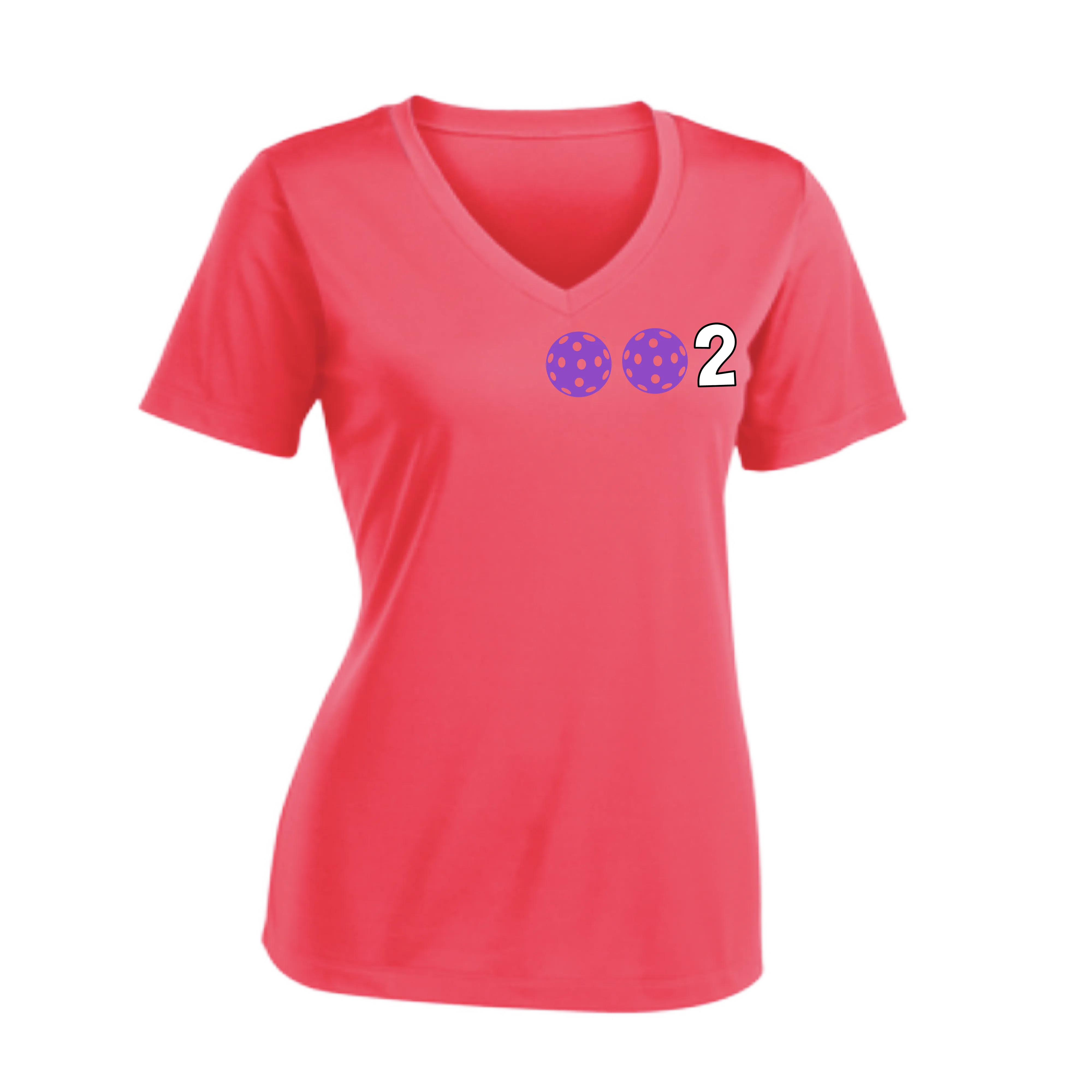 002 With Pickleballs (Colors Purple Green Orange) Customizable | Women's Short Sleeve V-Neck Pickleball Shirts | 100% Polyester