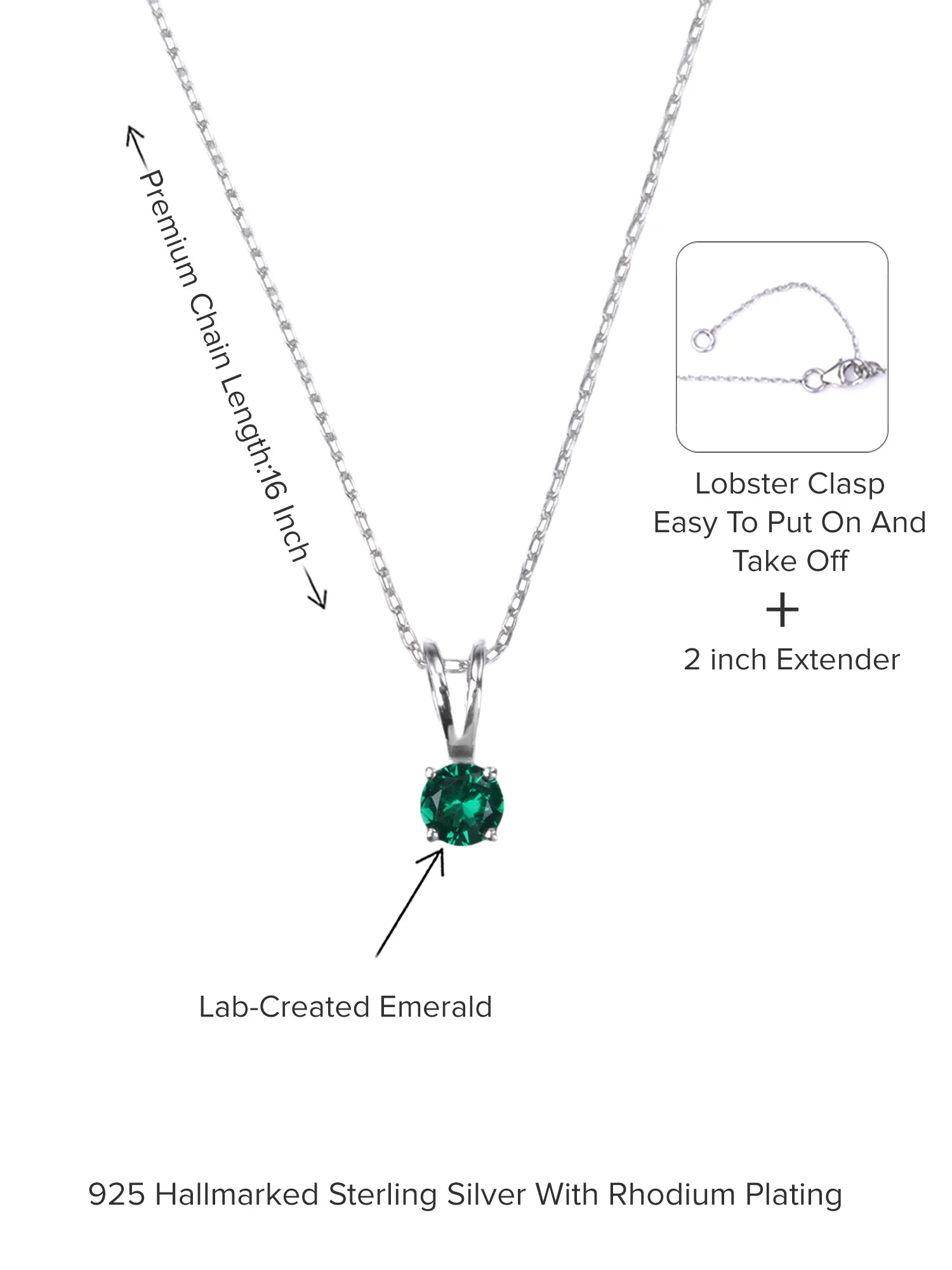 0.50 Carat Emerald Pendant Necklace In 925 Silver For Women