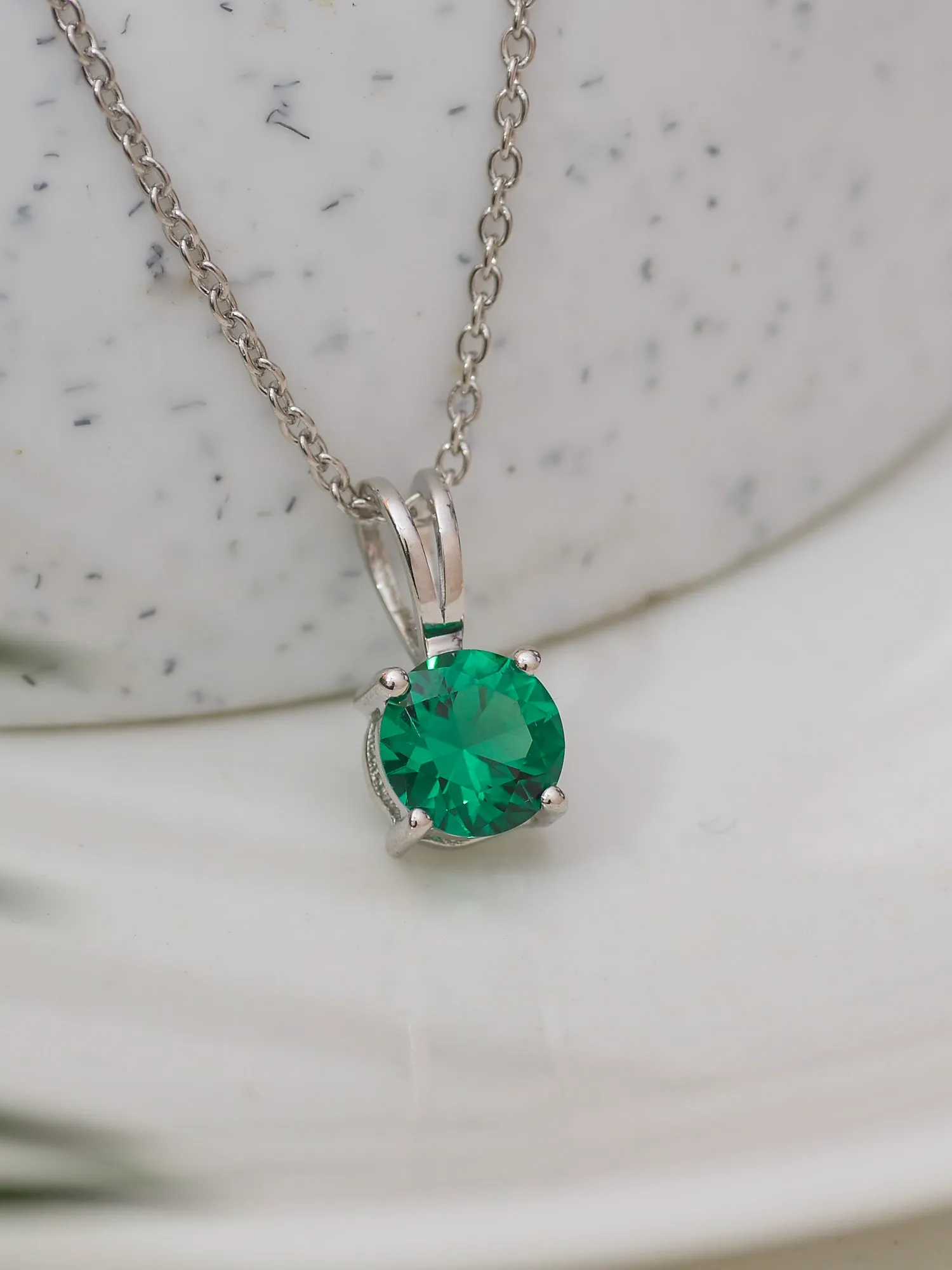 0.50 Carat Emerald Pendant Necklace In 925 Silver For Women