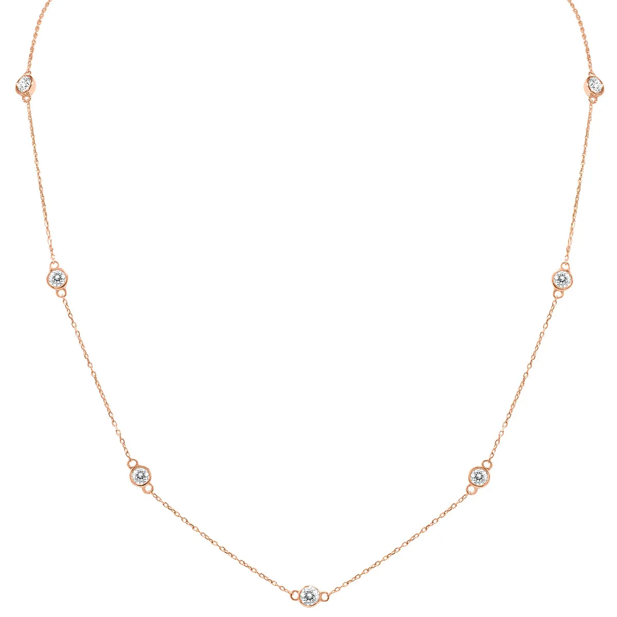 1 1/2 Carat Tw Bezel Set Diamond Station Necklace In 14K Rose Gold