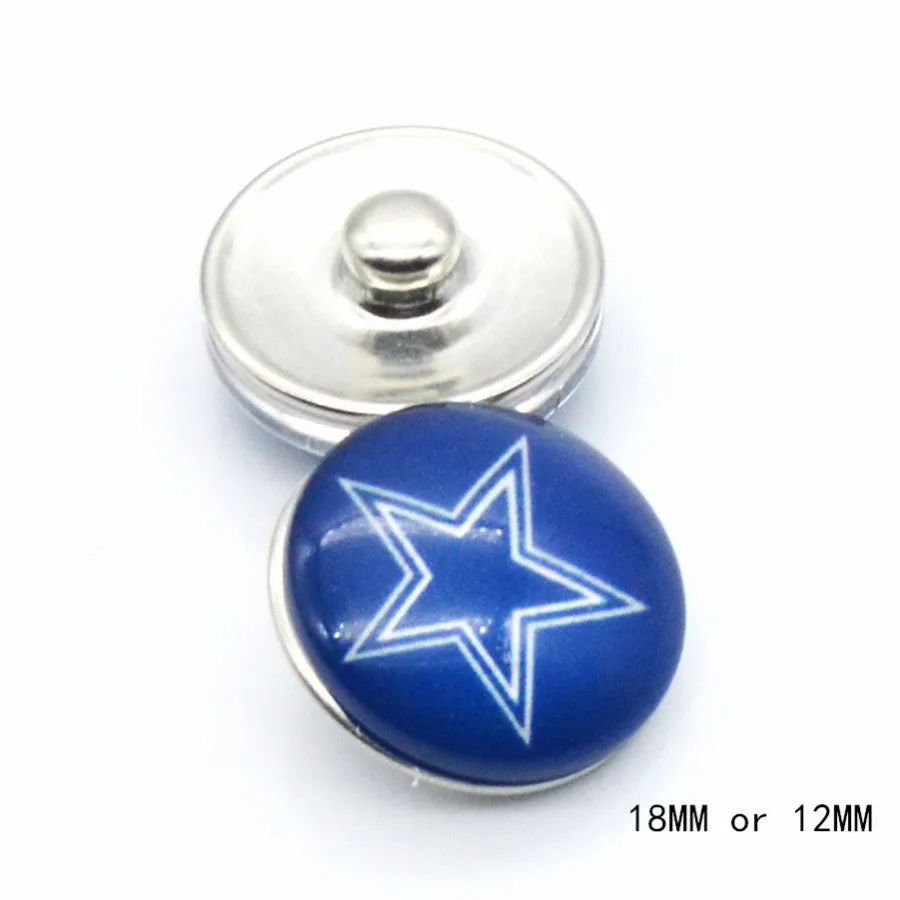 12pcs  team Dallas Cowboys Sport Glass Snaps Buttons 18mm 12mm sports jewelry fit for Snaps snaps bracelet