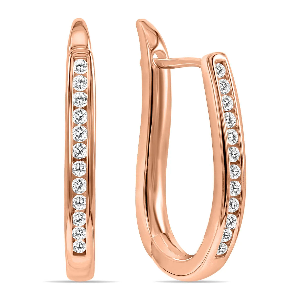 1/4 Carat Tw Channel Set Diamond Hoop Earrings In 10K Rose Gold