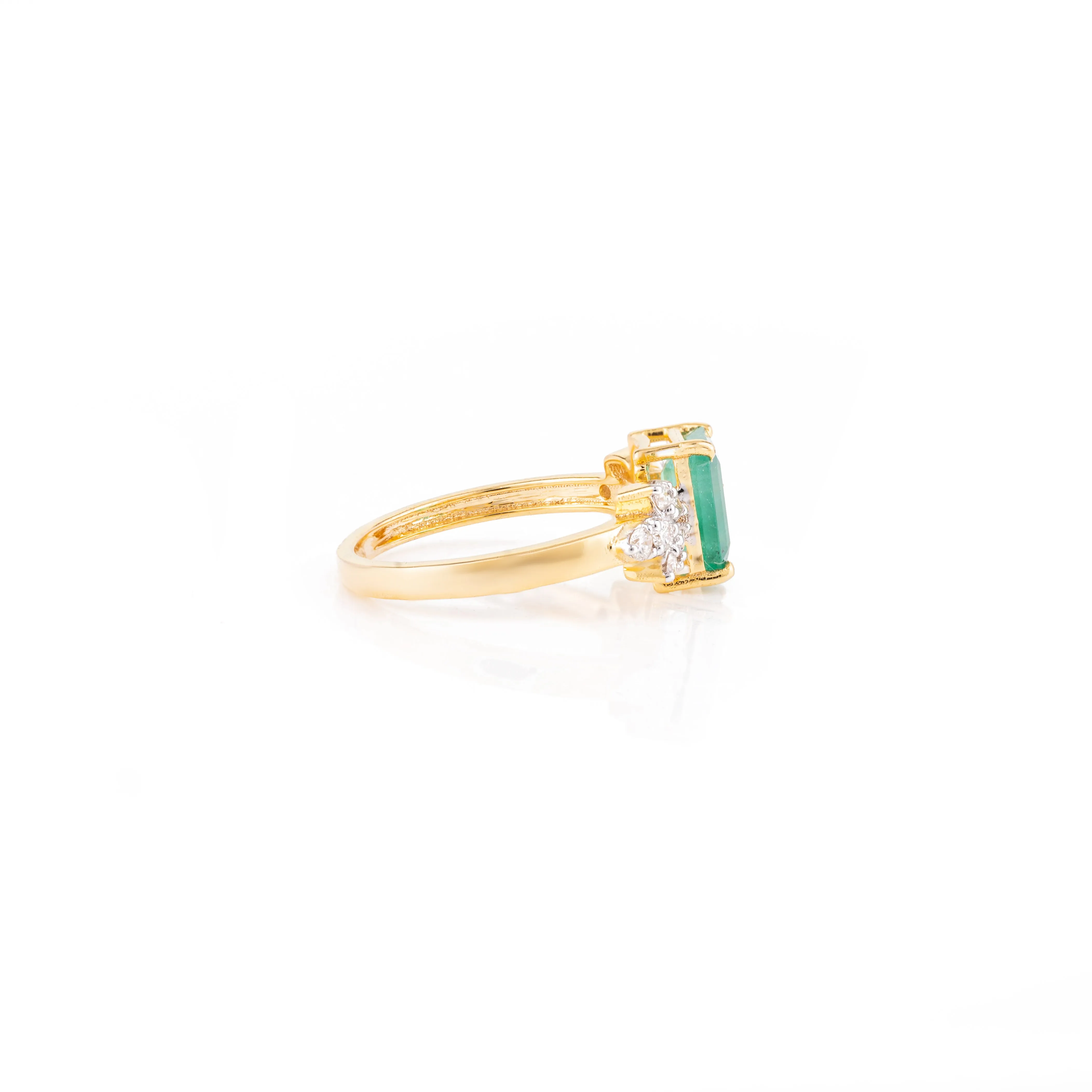 14K Gold Emerald Diamond Wedding Ring