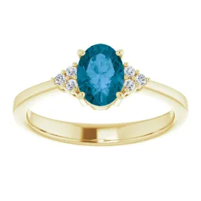 14k Yellow Gold 2.22Ct Blue Topaz, 0.18Ct Diamond Ring