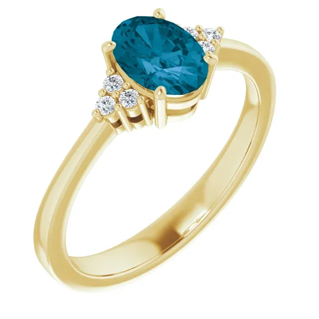 14k Yellow Gold 2.22Ct Blue Topaz, 0.18Ct Diamond Ring