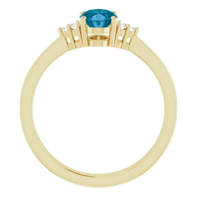 14k Yellow Gold 2.22Ct Blue Topaz, 0.18Ct Diamond Ring