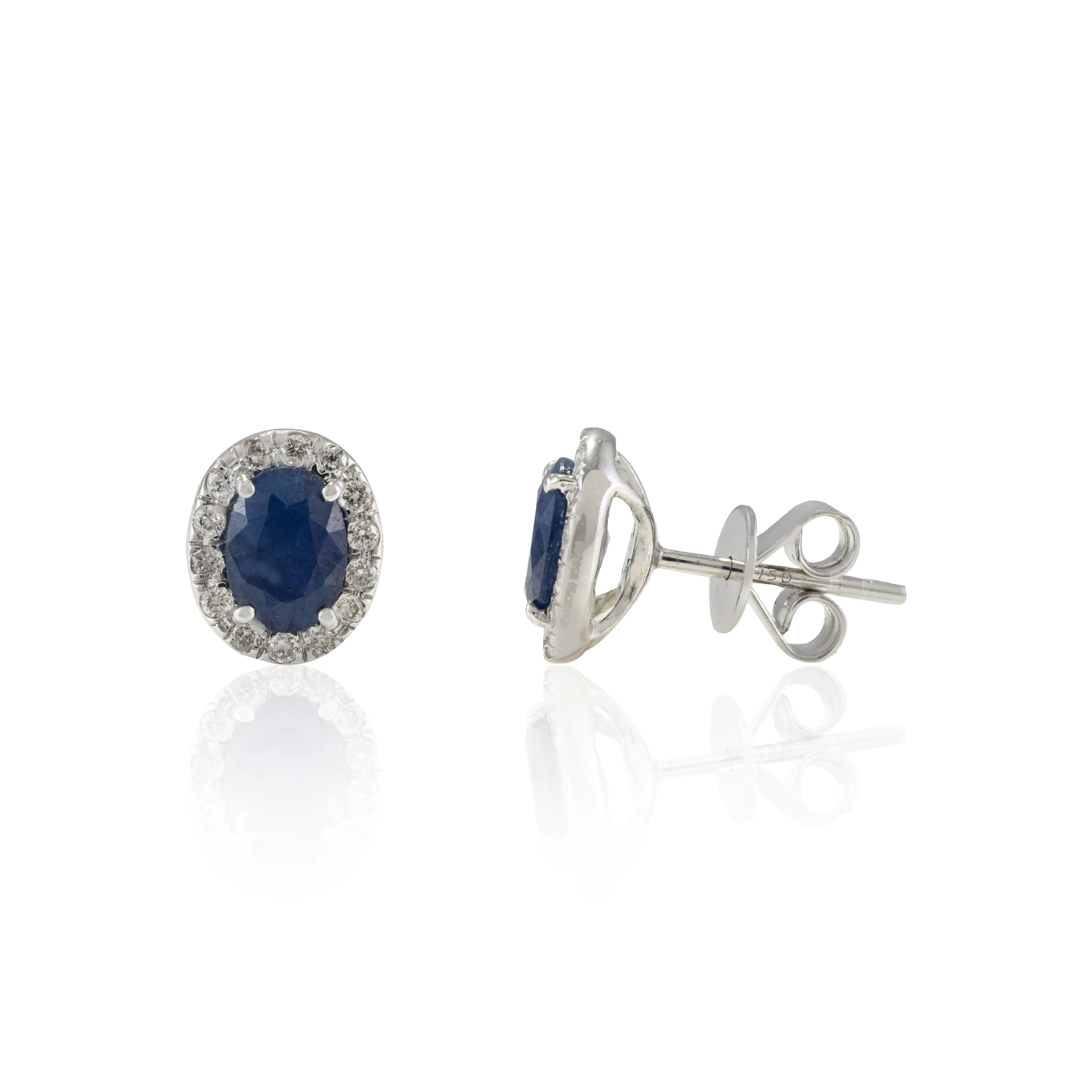 18K Gold Sapphire & Halo Diamond Studs