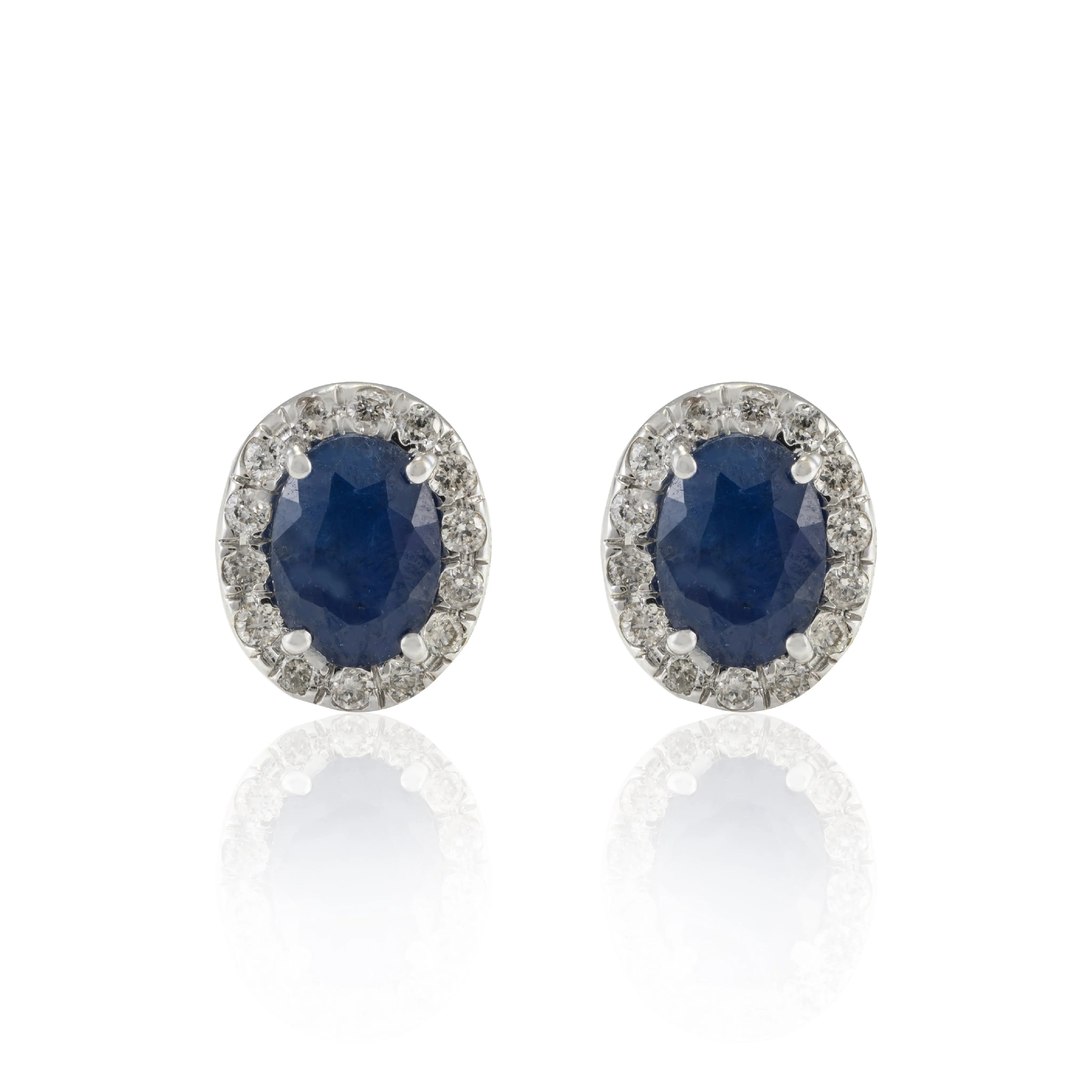 18K Gold Sapphire & Halo Diamond Studs