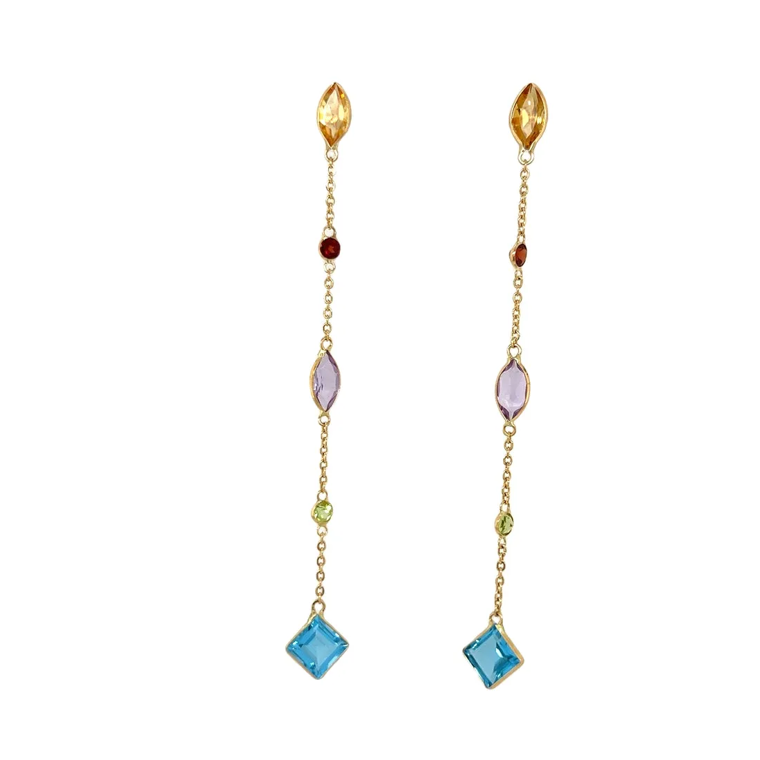 18k Yellow Gold Handmade Italian Multi-Gem Earrings