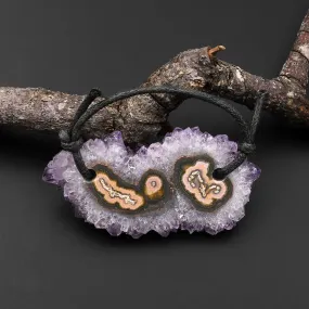 2 Hole Pendant Natural Amethyst Stalactite Flower Pendant Flat Slice Freeform One of a Kind P0116