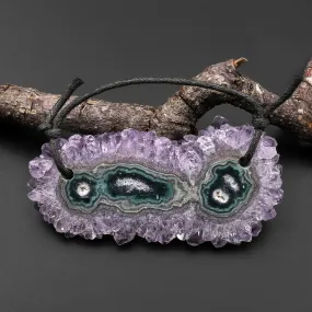 2 Hole Pendant Natural Amethyst Stalactite Flower Pendant Flat Slice Freeform One of a Kind P0135