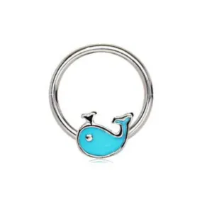 316L Stainless Blue Whale Snap-in Captive Bead Ring / Septum Ring