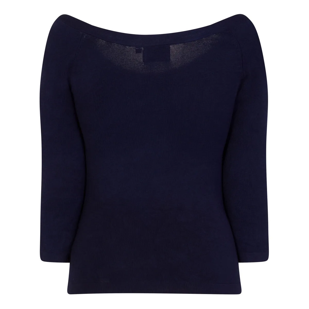 3/4 Sleeve Midnight Blue Stretch Bardot Bow Top Jumper