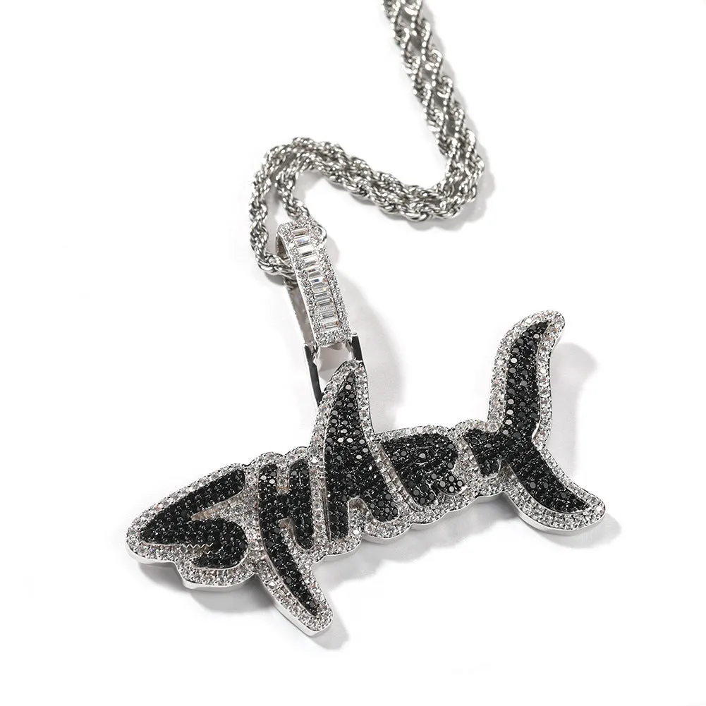 3D  iced out Cz shark letter pendant charms