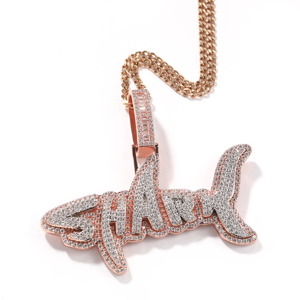 3D  iced out Cz shark letter pendant charms