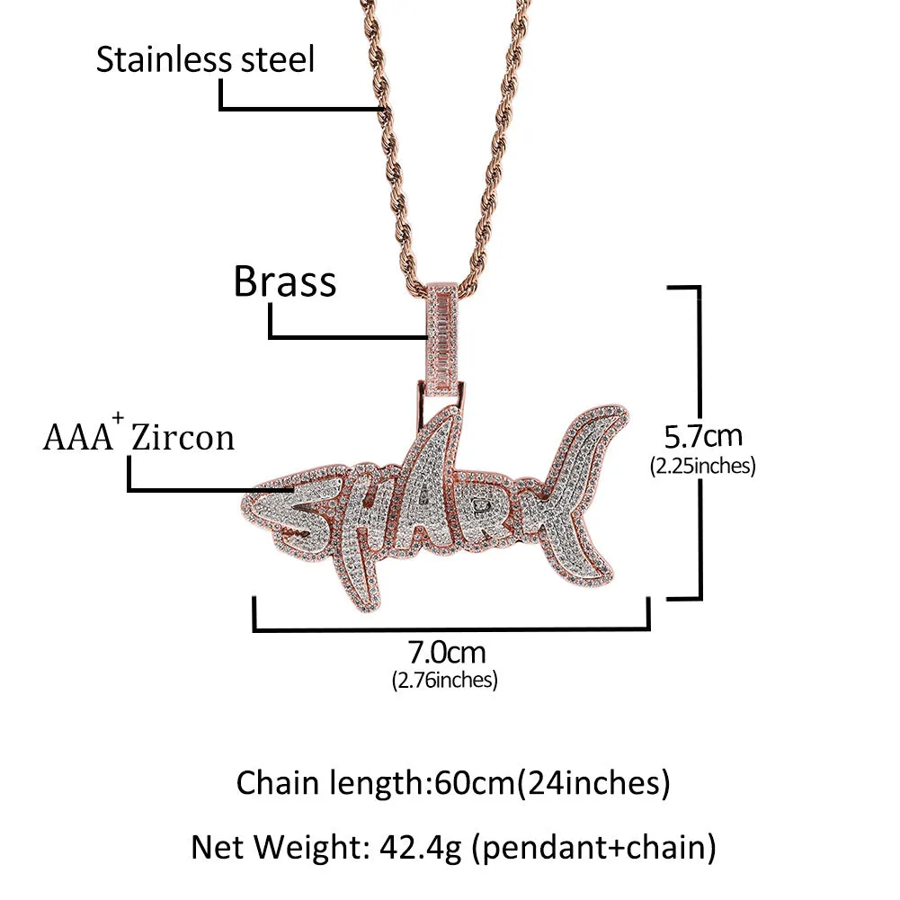 3D  iced out Cz shark letter pendant charms