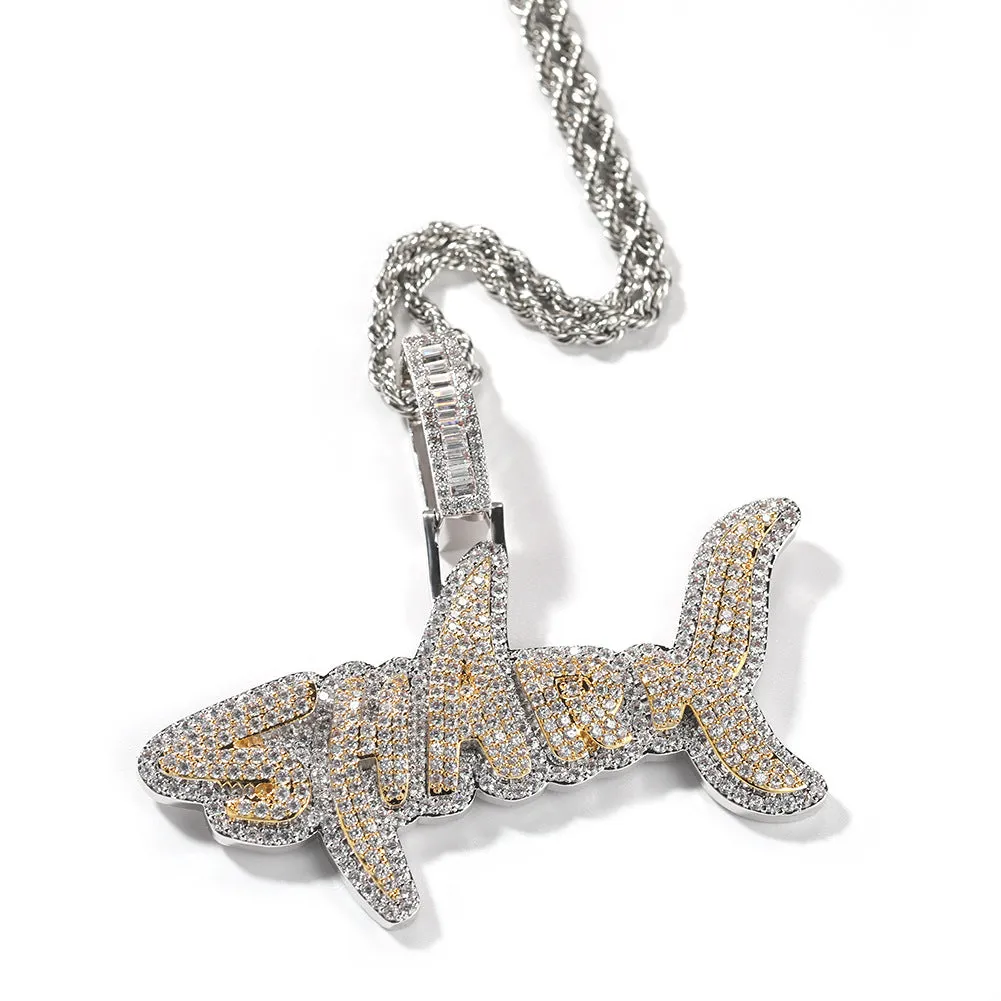 3D  iced out Cz shark letter pendant charms