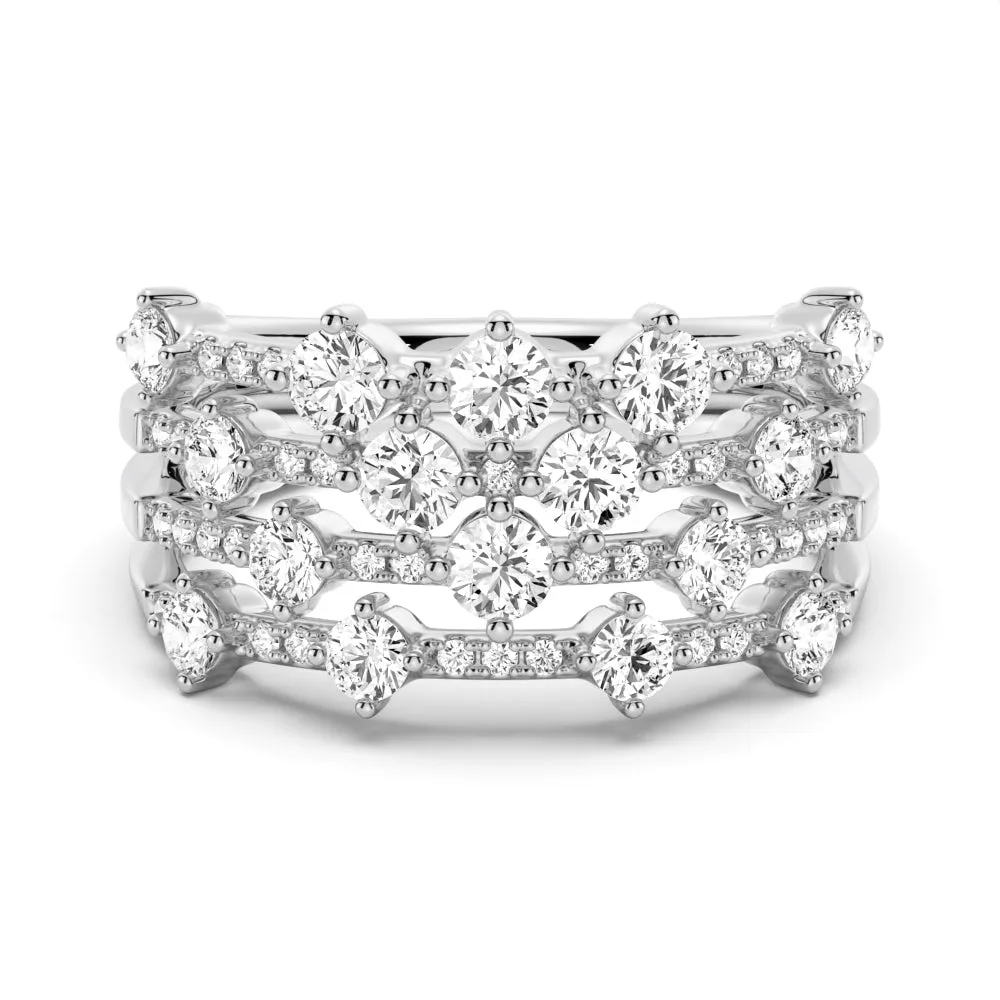 4-Row Round Cluster Moissanite Anniversary Fashion Ring