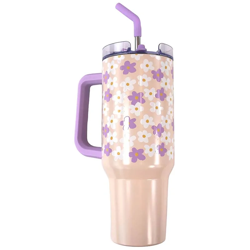 40oz Tumbler in Flower Purple