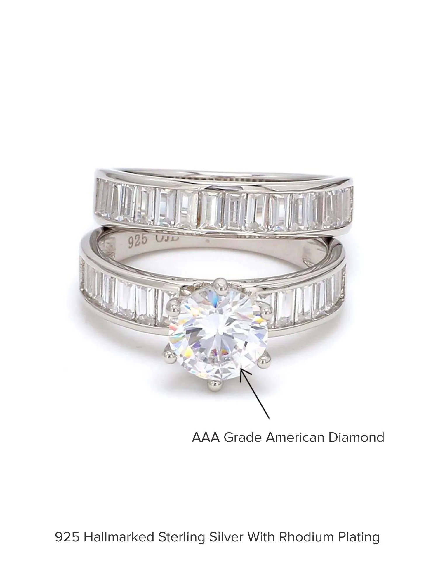 4.5 Carat Silver Solitaire American Diamond Ring Set