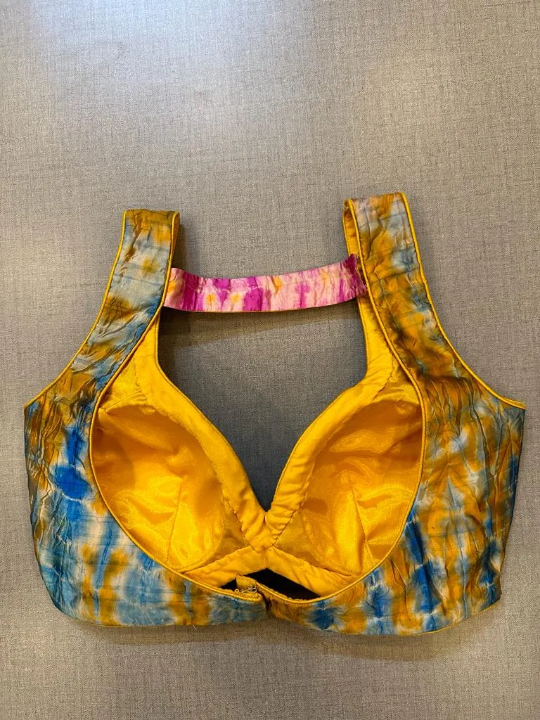 50V397-RO Blue and Yellow Tie and Dye Sleeveless Blouse