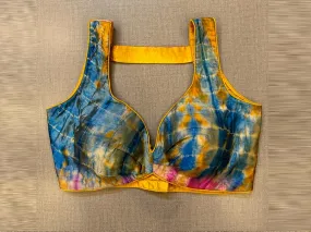 50V397-RO Blue and Yellow Tie and Dye Sleeveless Blouse