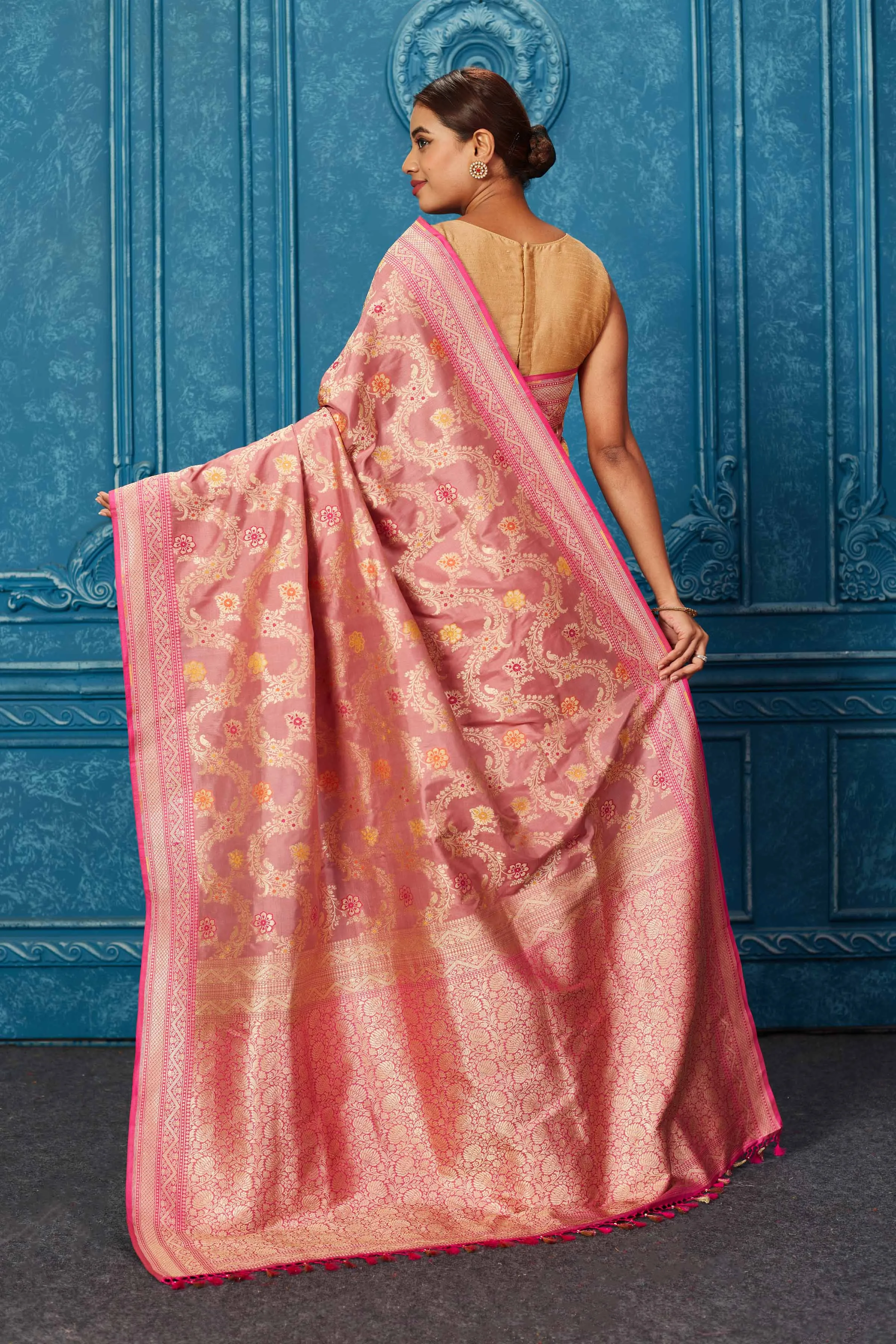 91A226 Blush Pink Banarasi Saree with Zari Minakari Jaal