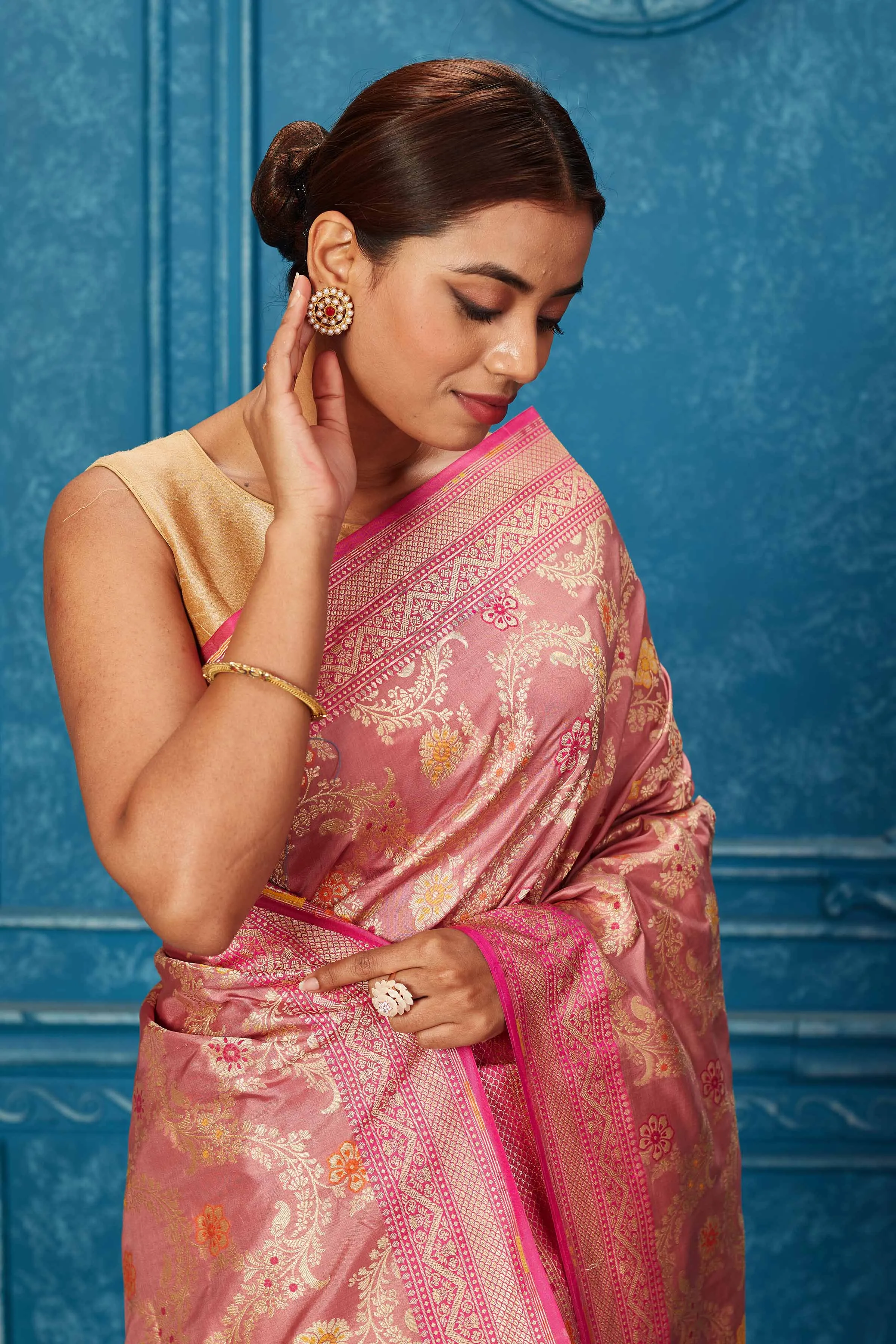 91A226 Blush Pink Banarasi Saree with Zari Minakari Jaal