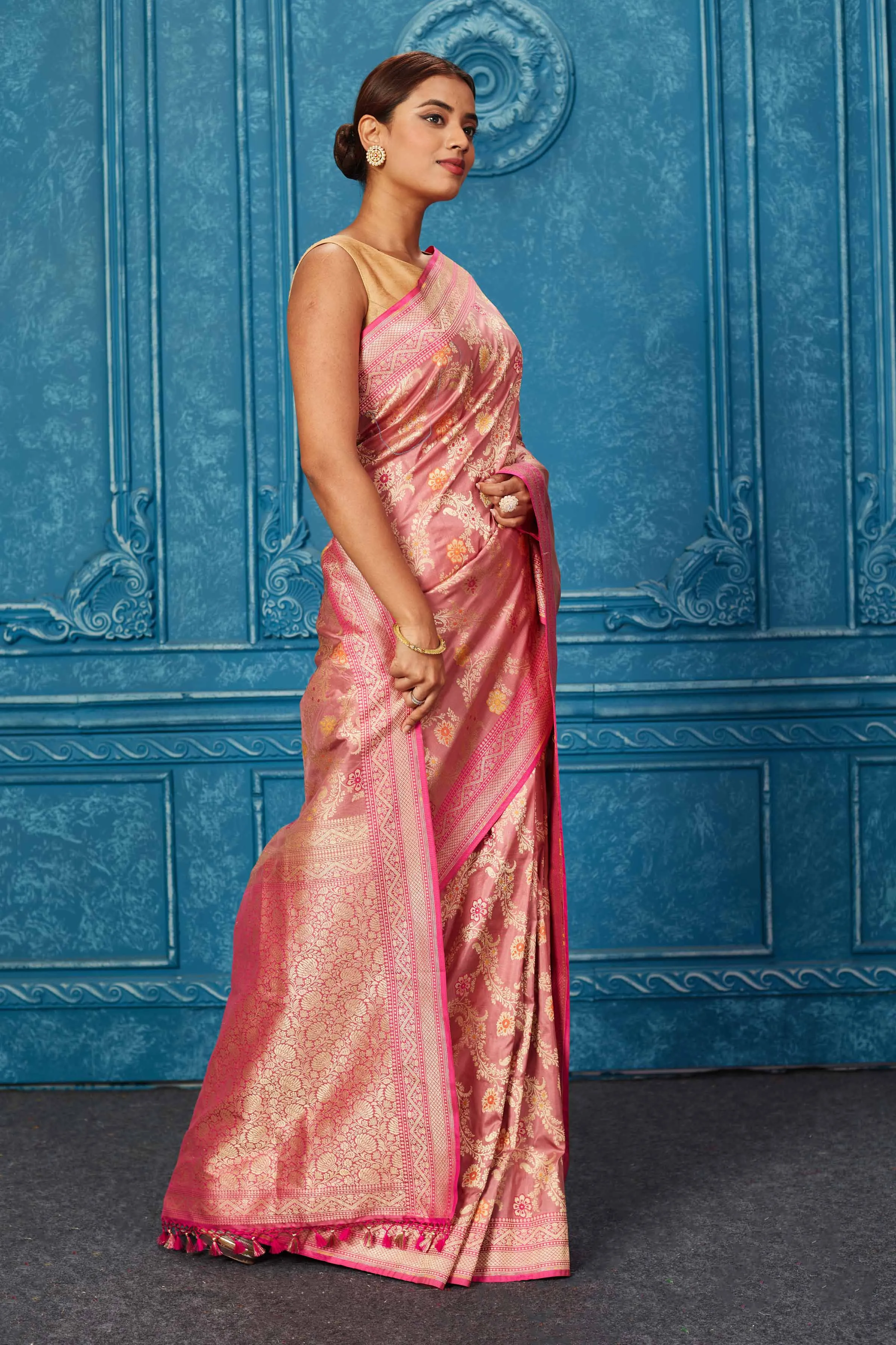 91A226 Blush Pink Banarasi Saree with Zari Minakari Jaal