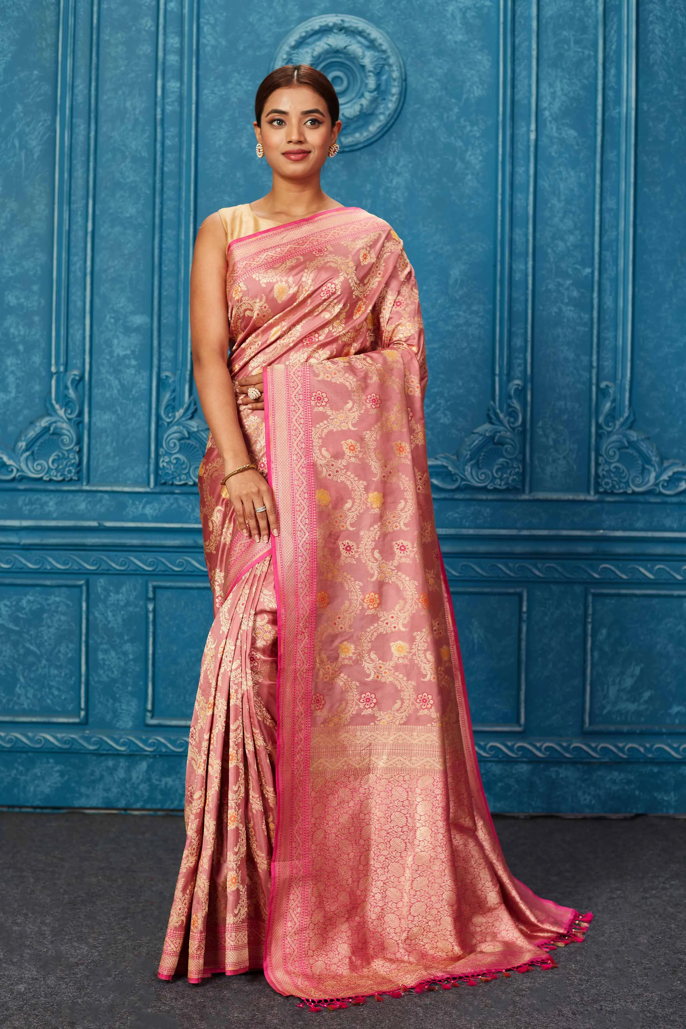 91A226 Blush Pink Banarasi Saree with Zari Minakari Jaal