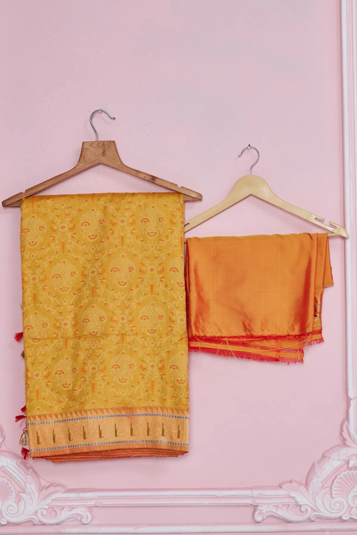 92A187 Mustard Banarasi Saree With Golden Zari Border