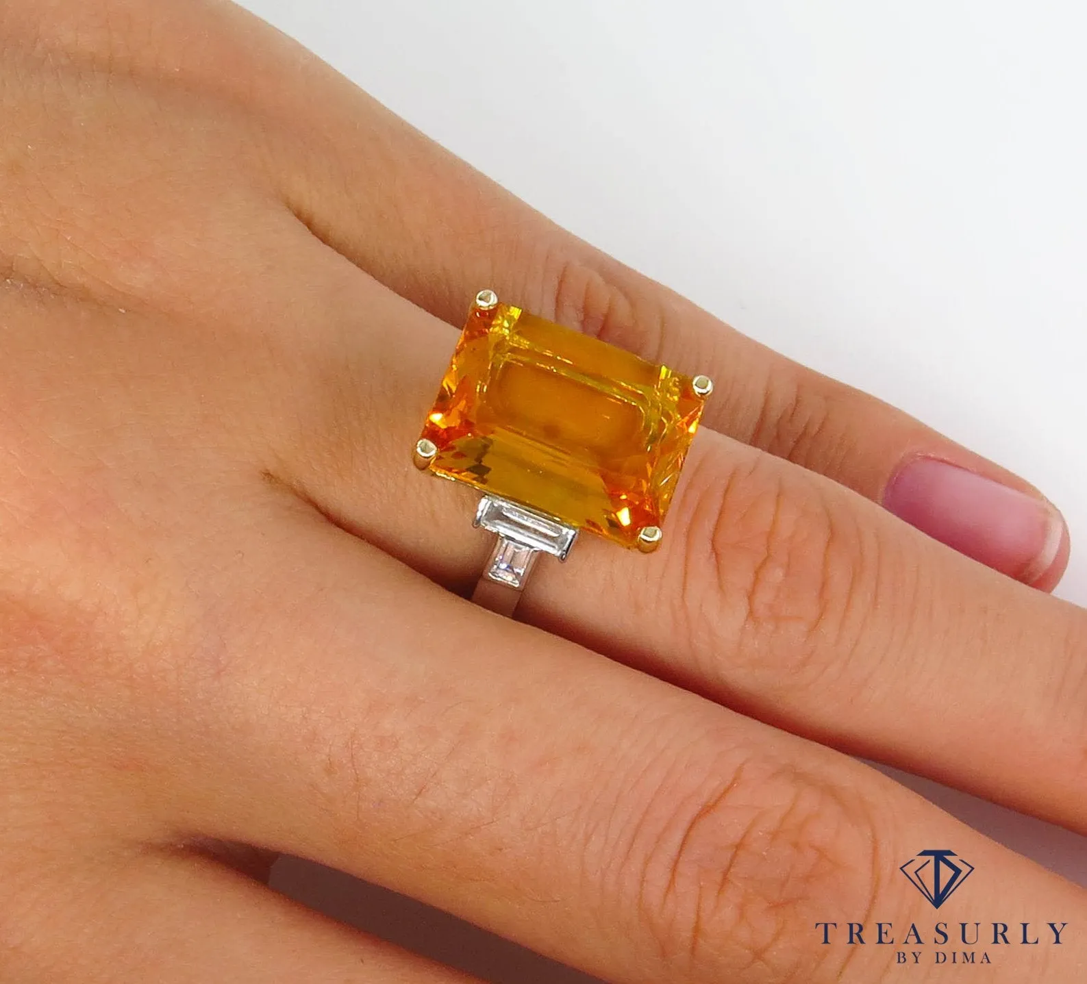 9.66ct GIA Natural Yellow-Orange Sapphire and Diamond Platinum Ring