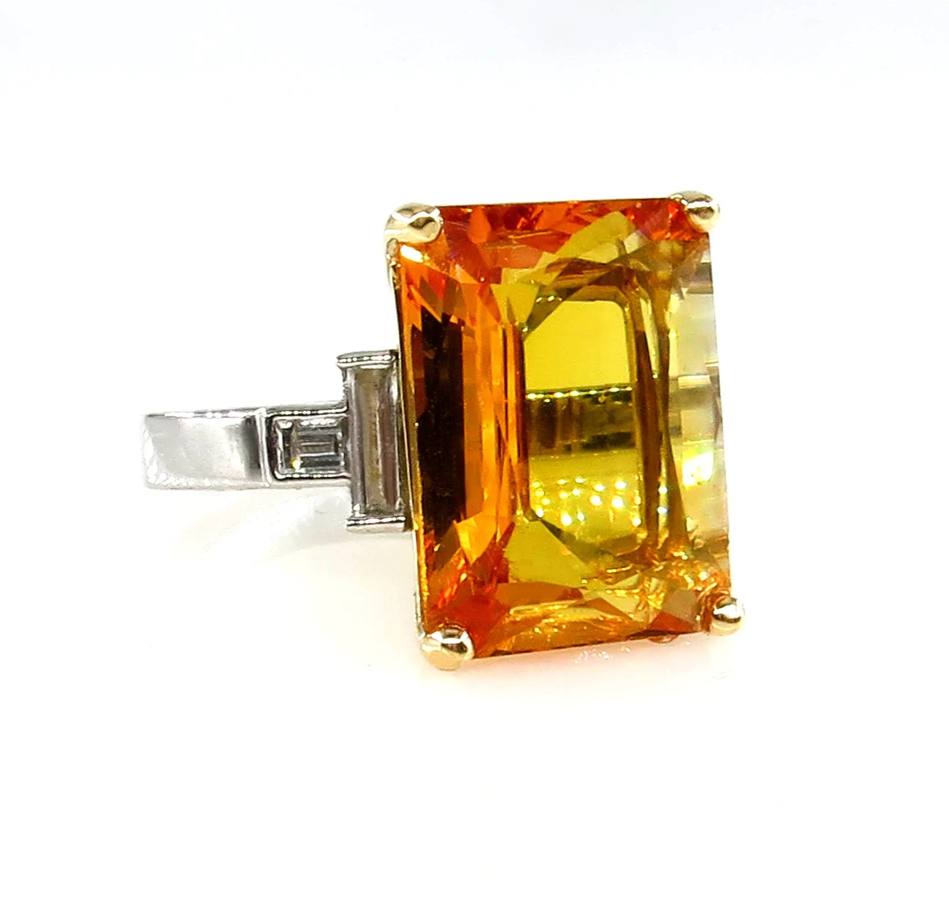 9.66ct GIA Natural Yellow-Orange Sapphire and Diamond Platinum Ring