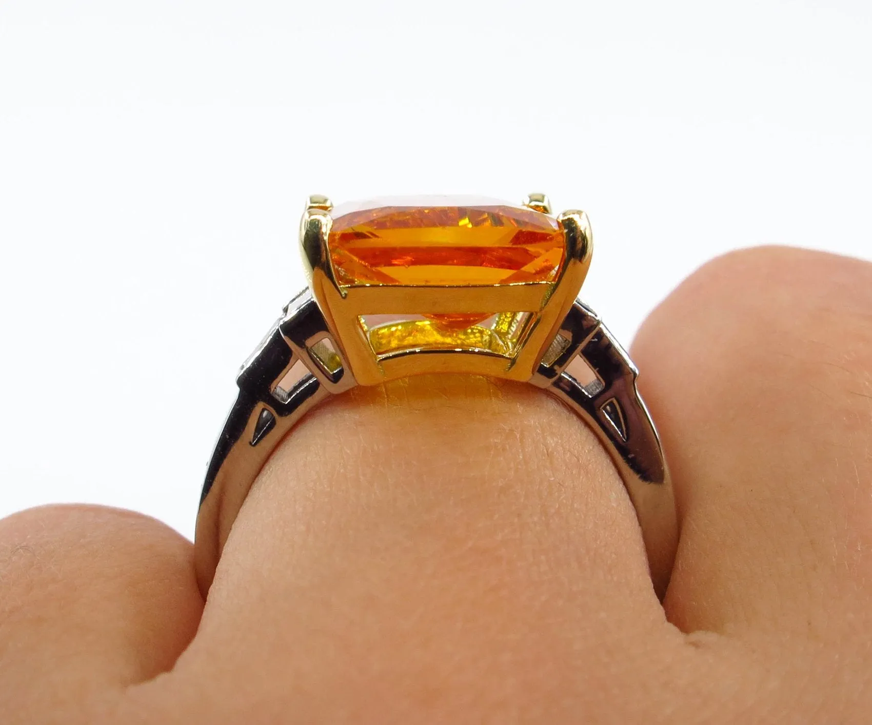 9.66ct GIA Natural Yellow-Orange Sapphire and Diamond Platinum Ring