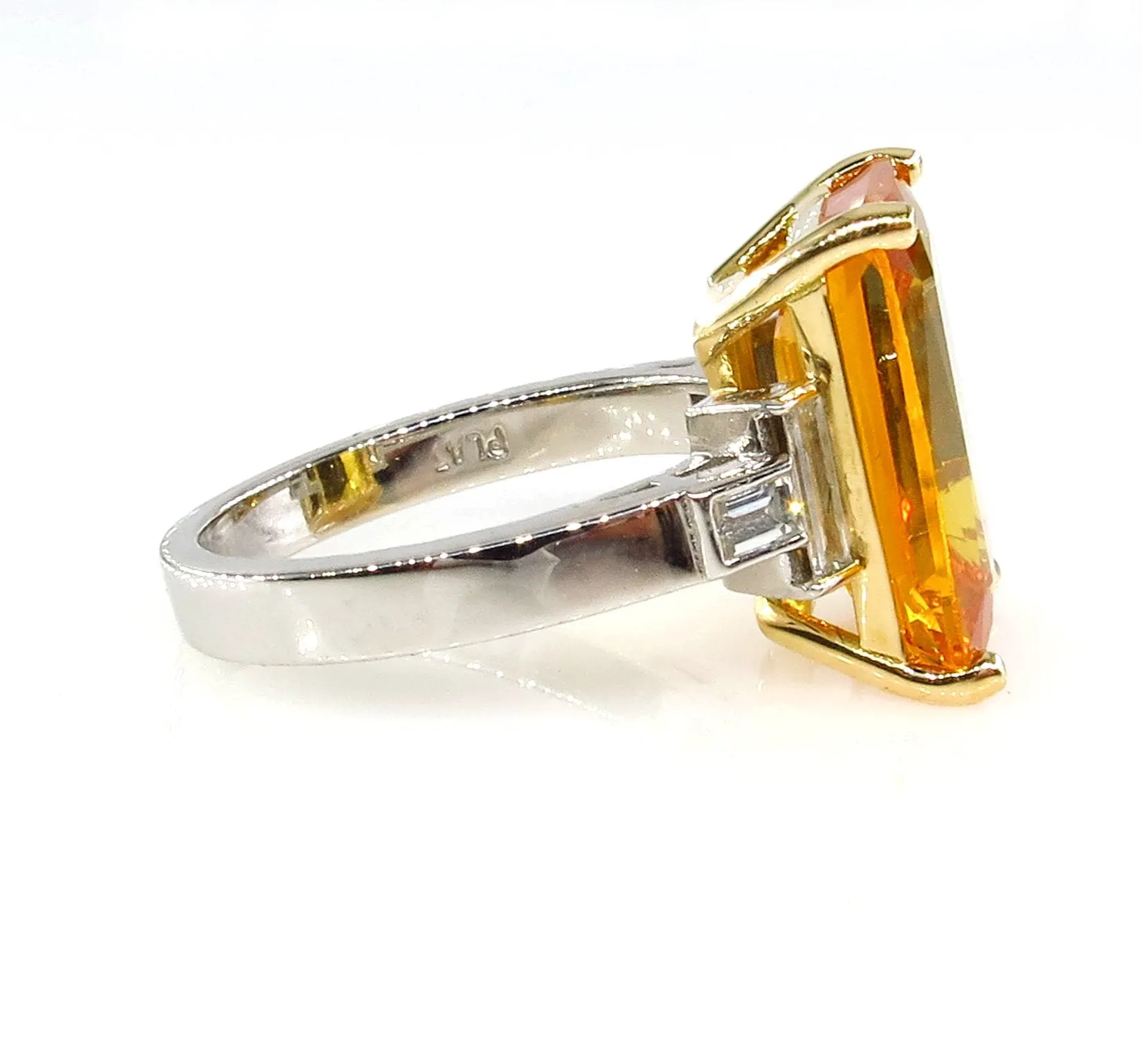 9.66ct GIA Natural Yellow-Orange Sapphire and Diamond Platinum Ring