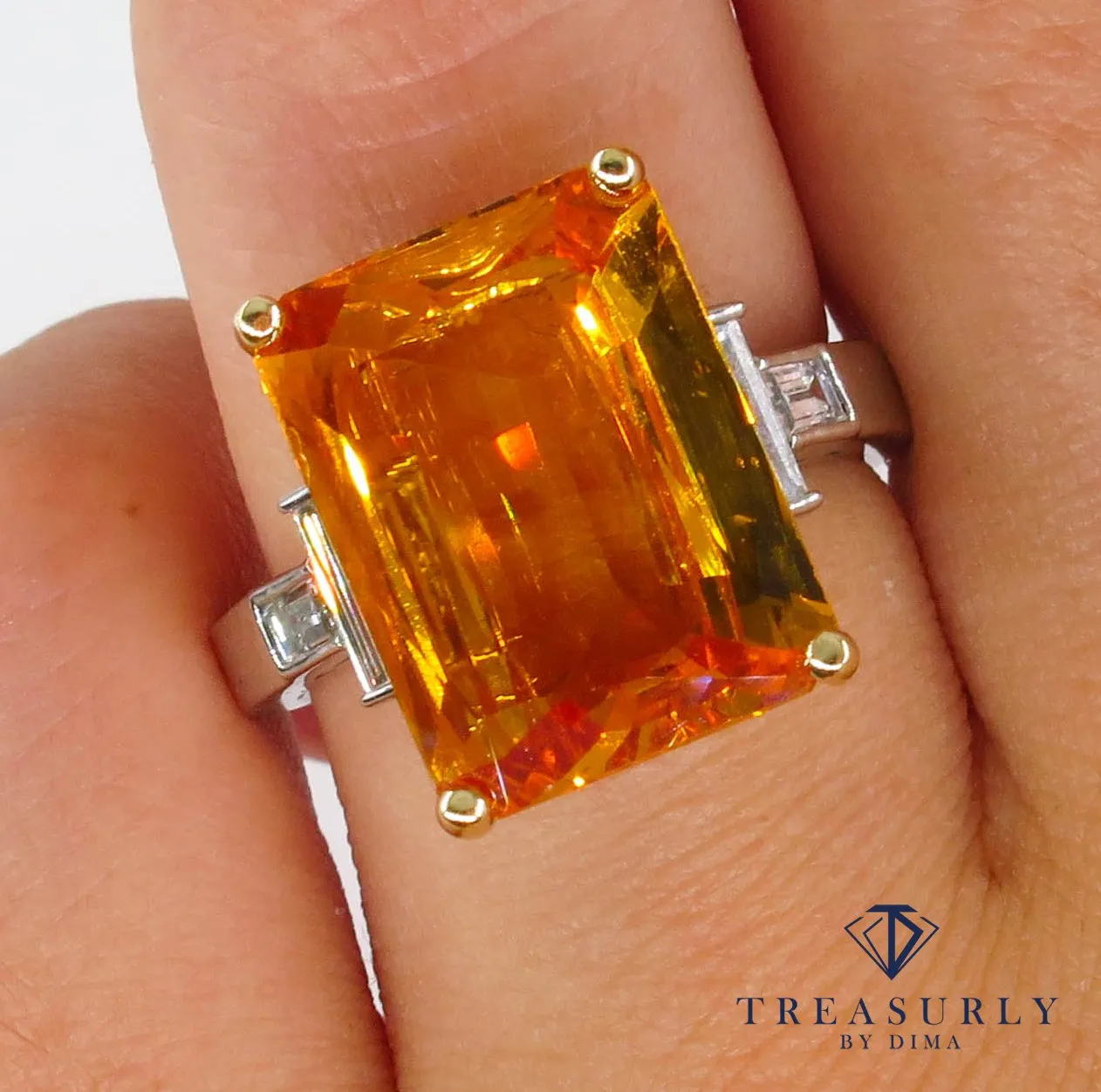 9.66ct GIA Natural Yellow-Orange Sapphire and Diamond Platinum Ring