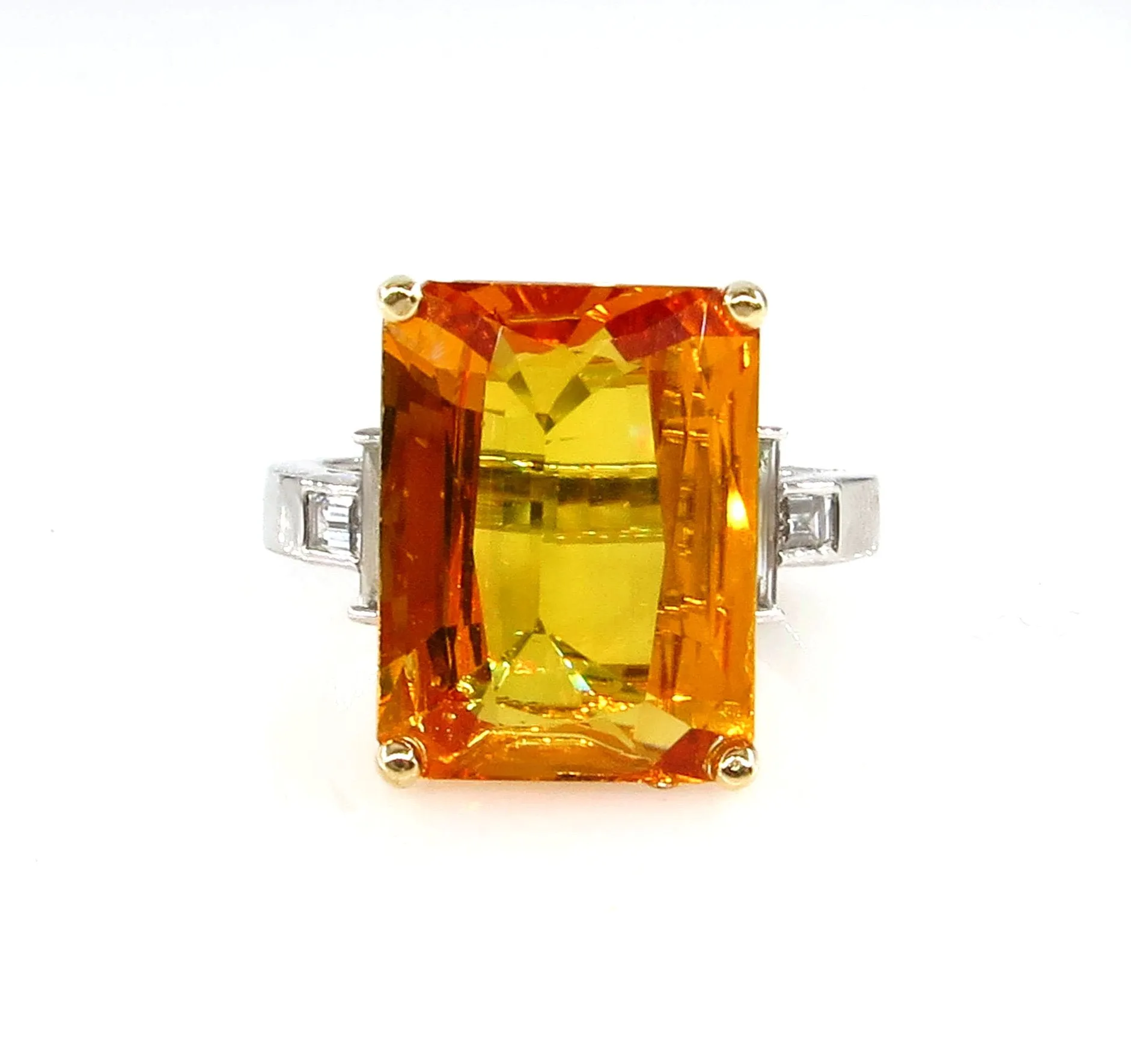 9.66ct GIA Natural Yellow-Orange Sapphire and Diamond Platinum Ring