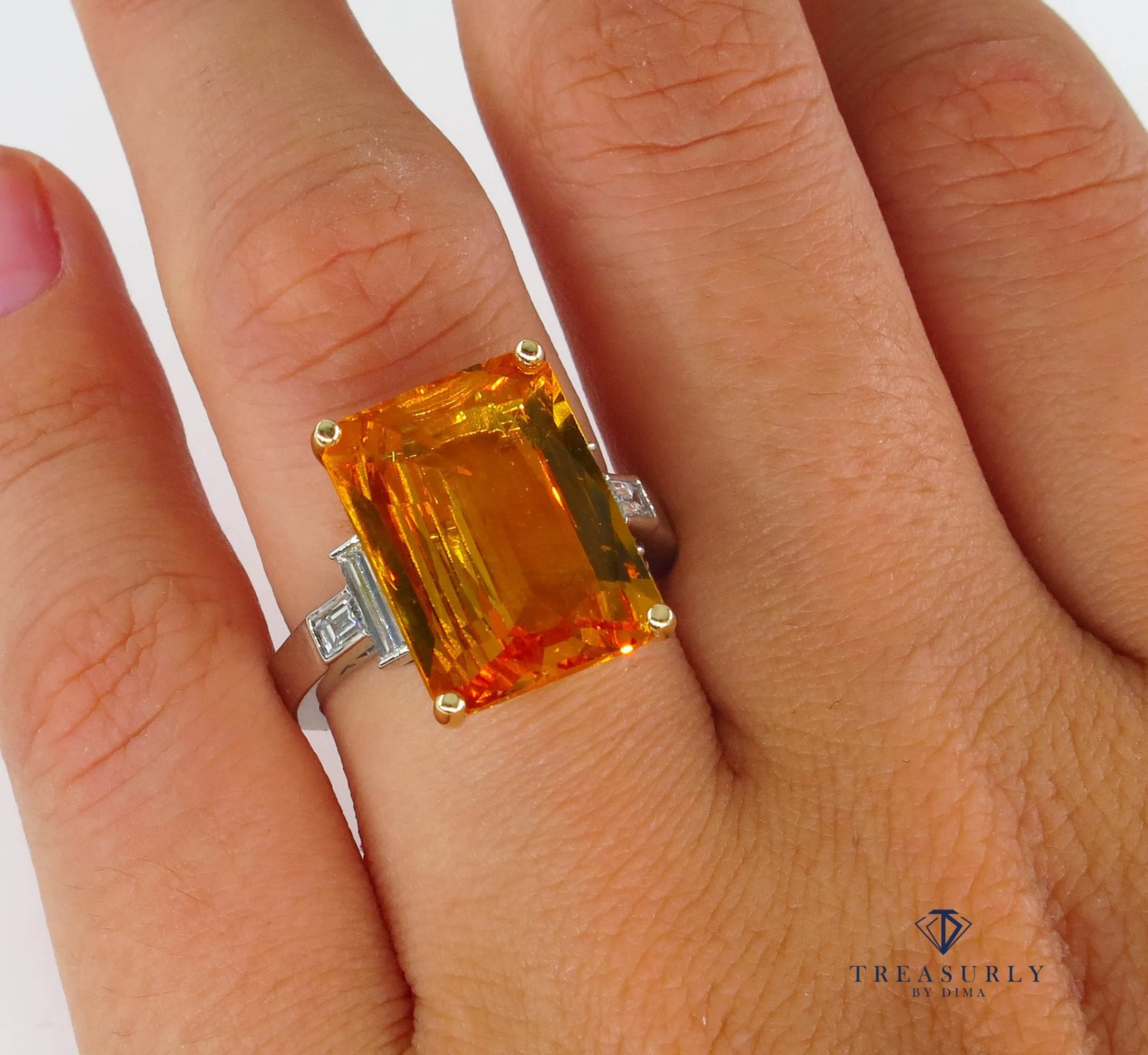 9.66ct GIA Natural Yellow-Orange Sapphire and Diamond Platinum Ring