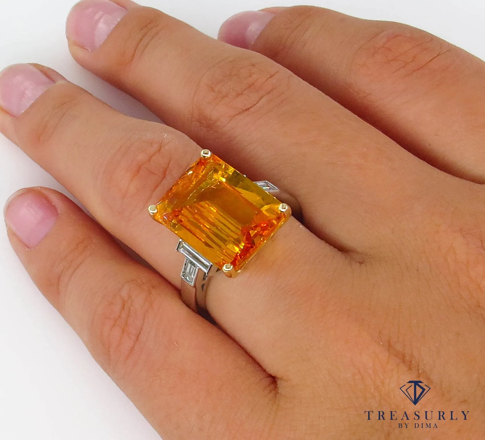 9.66ct GIA Natural Yellow-Orange Sapphire and Diamond Platinum Ring