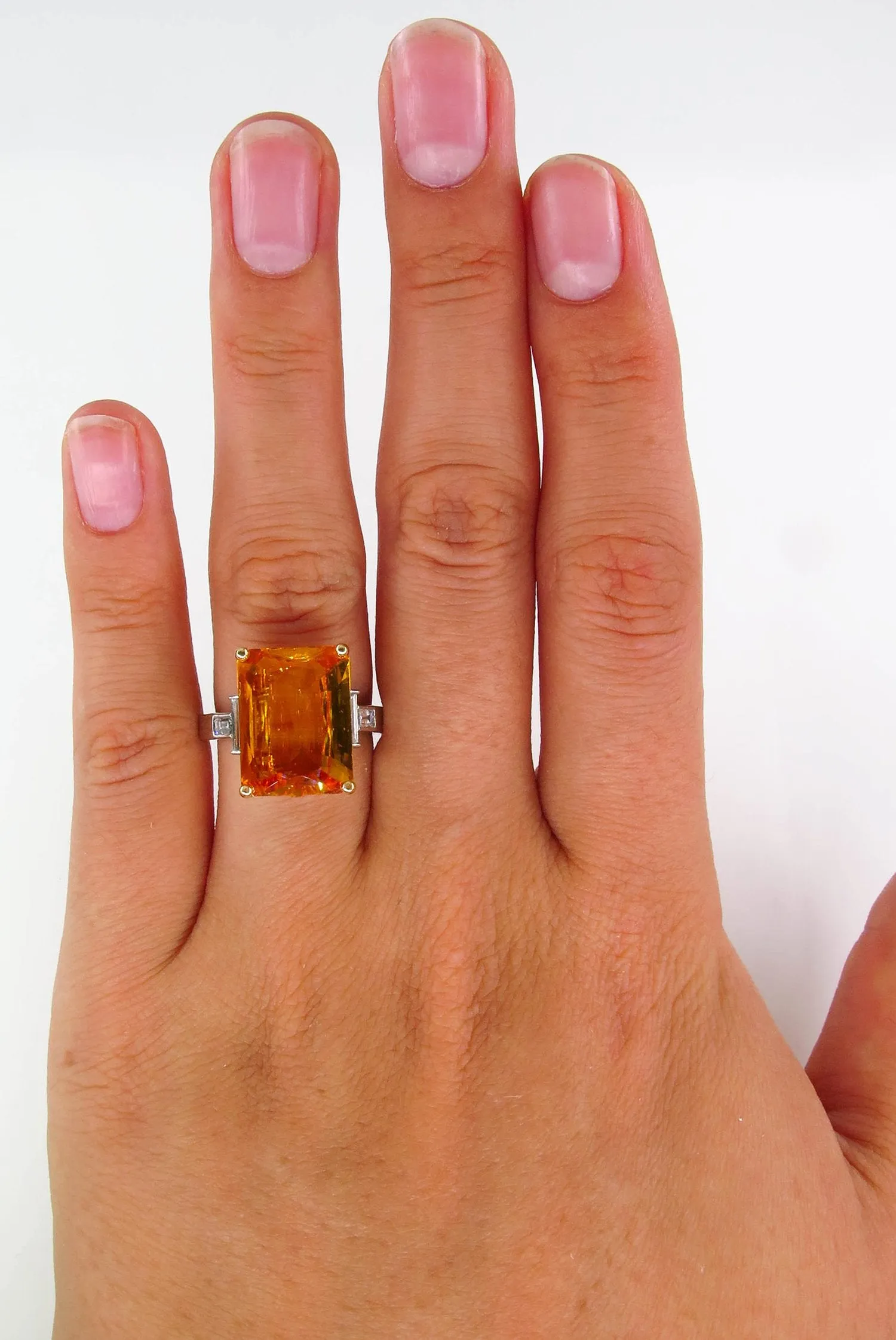 9.66ct GIA Natural Yellow-Orange Sapphire and Diamond Platinum Ring