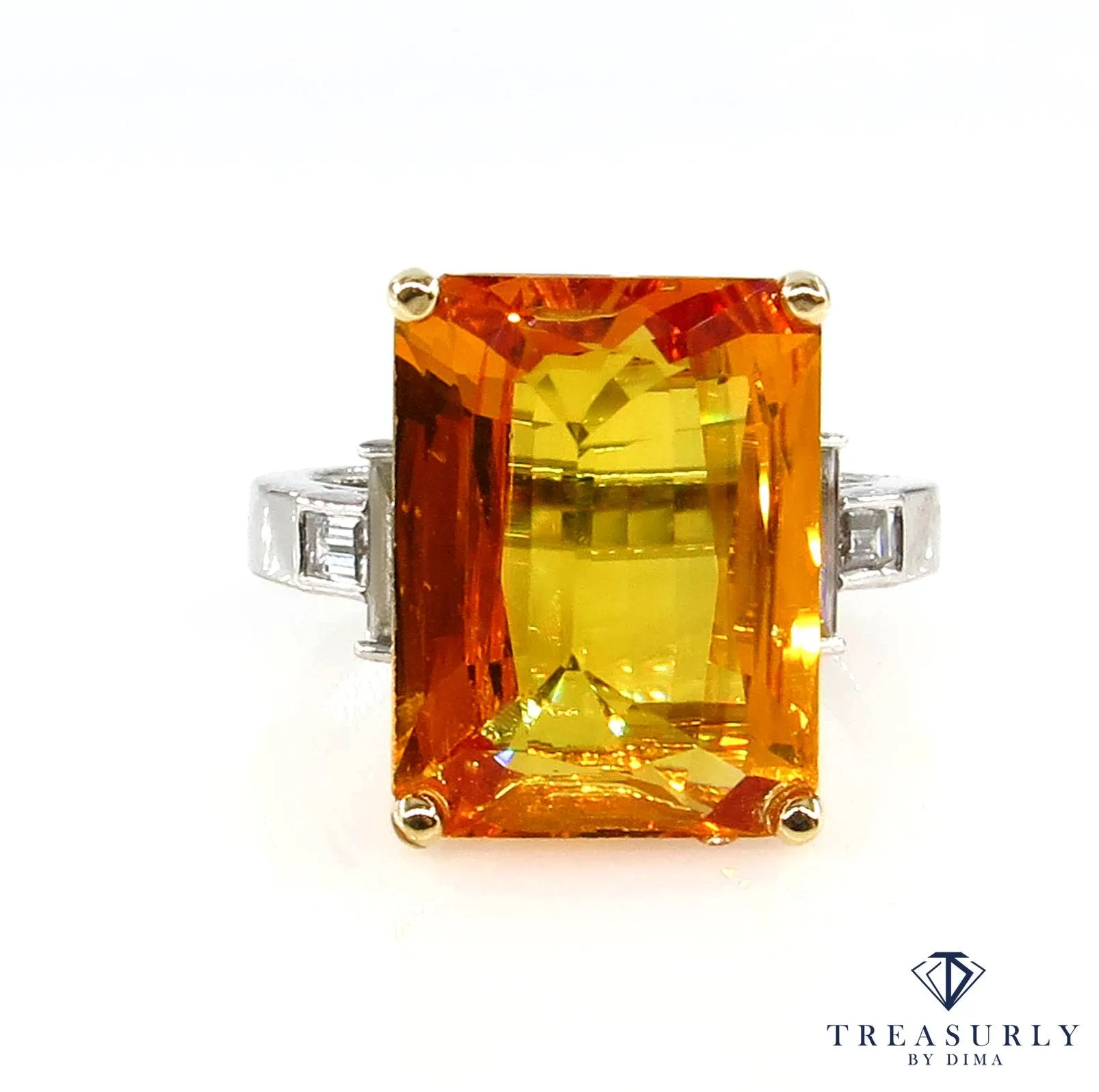 9.66ct GIA Natural Yellow-Orange Sapphire and Diamond Platinum Ring