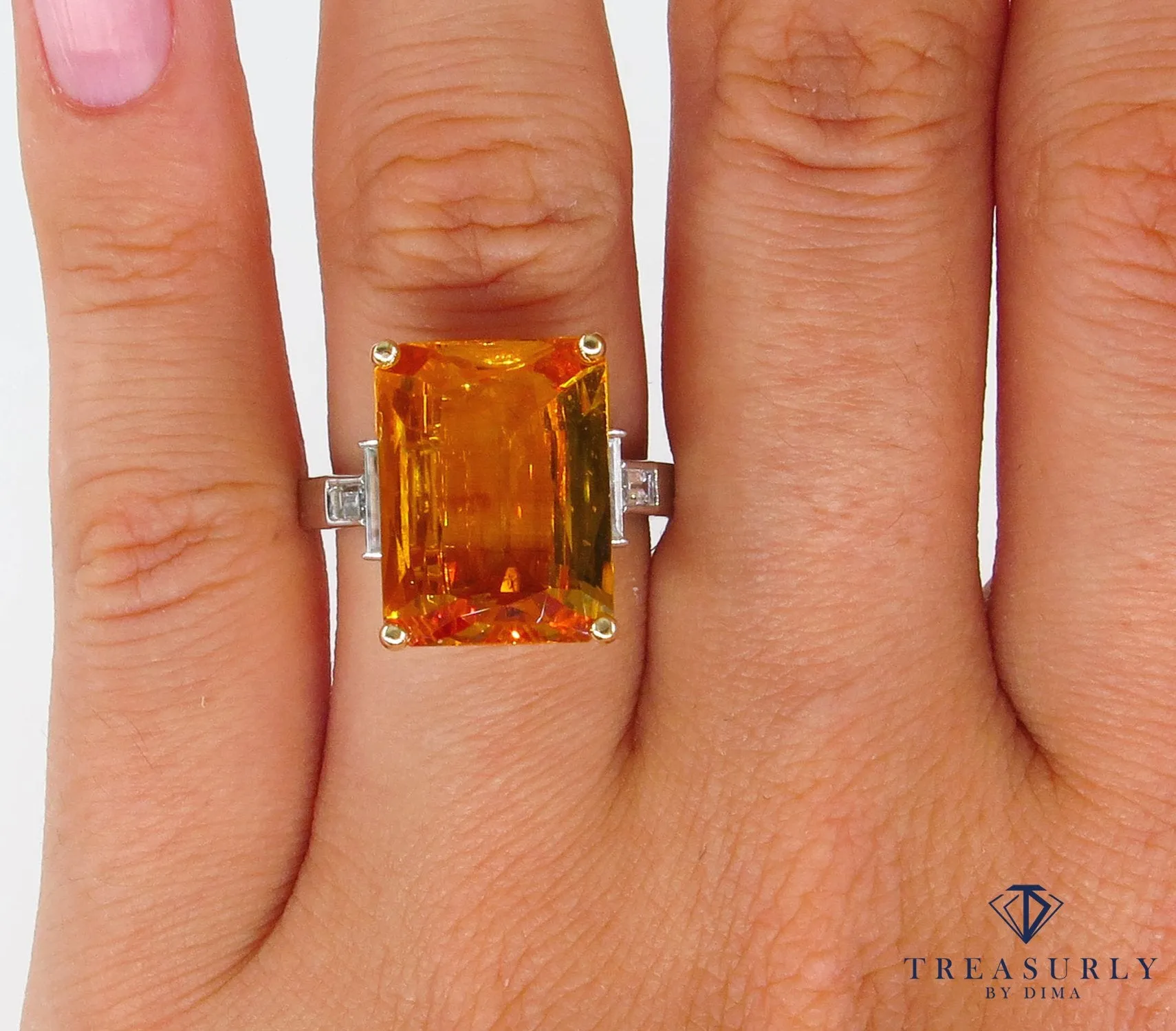 9.66ct GIA Natural Yellow-Orange Sapphire and Diamond Platinum Ring