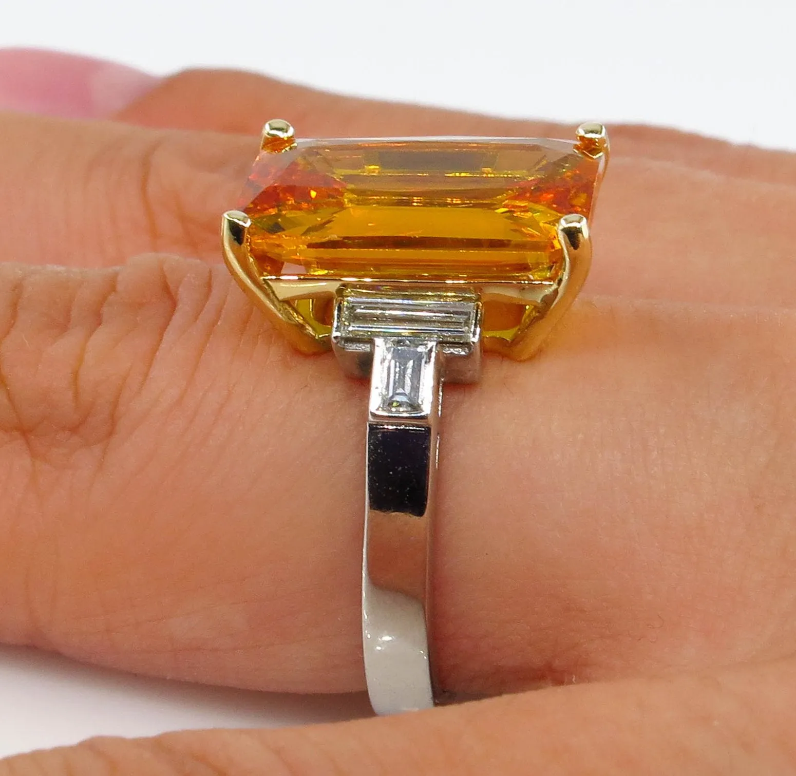 9.66ct GIA Natural Yellow-Orange Sapphire and Diamond Platinum Ring