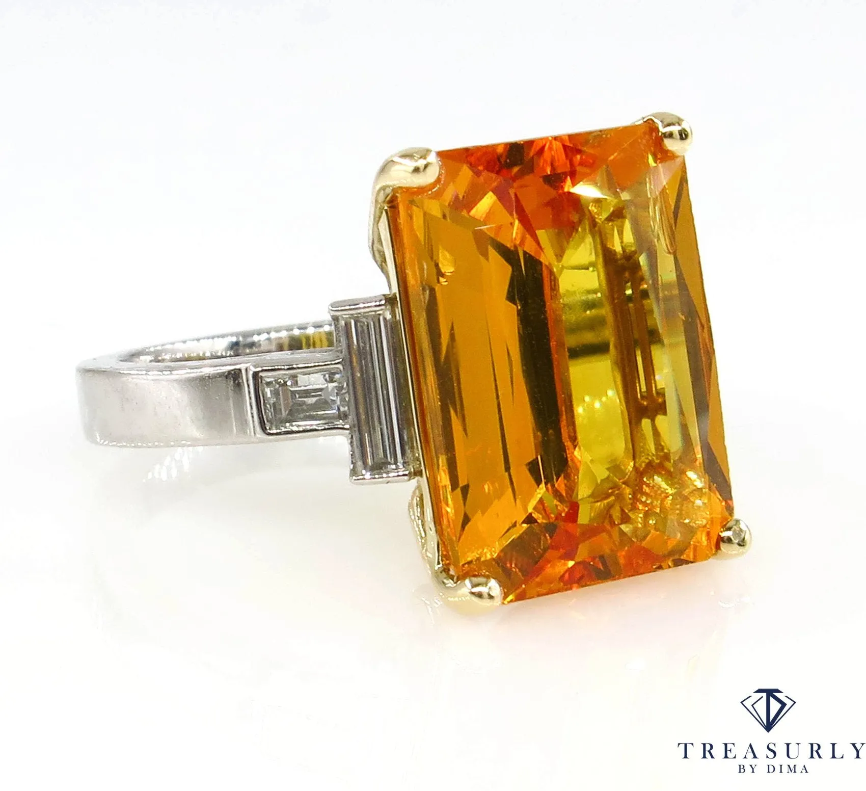 9.66ct GIA Natural Yellow-Orange Sapphire and Diamond Platinum Ring