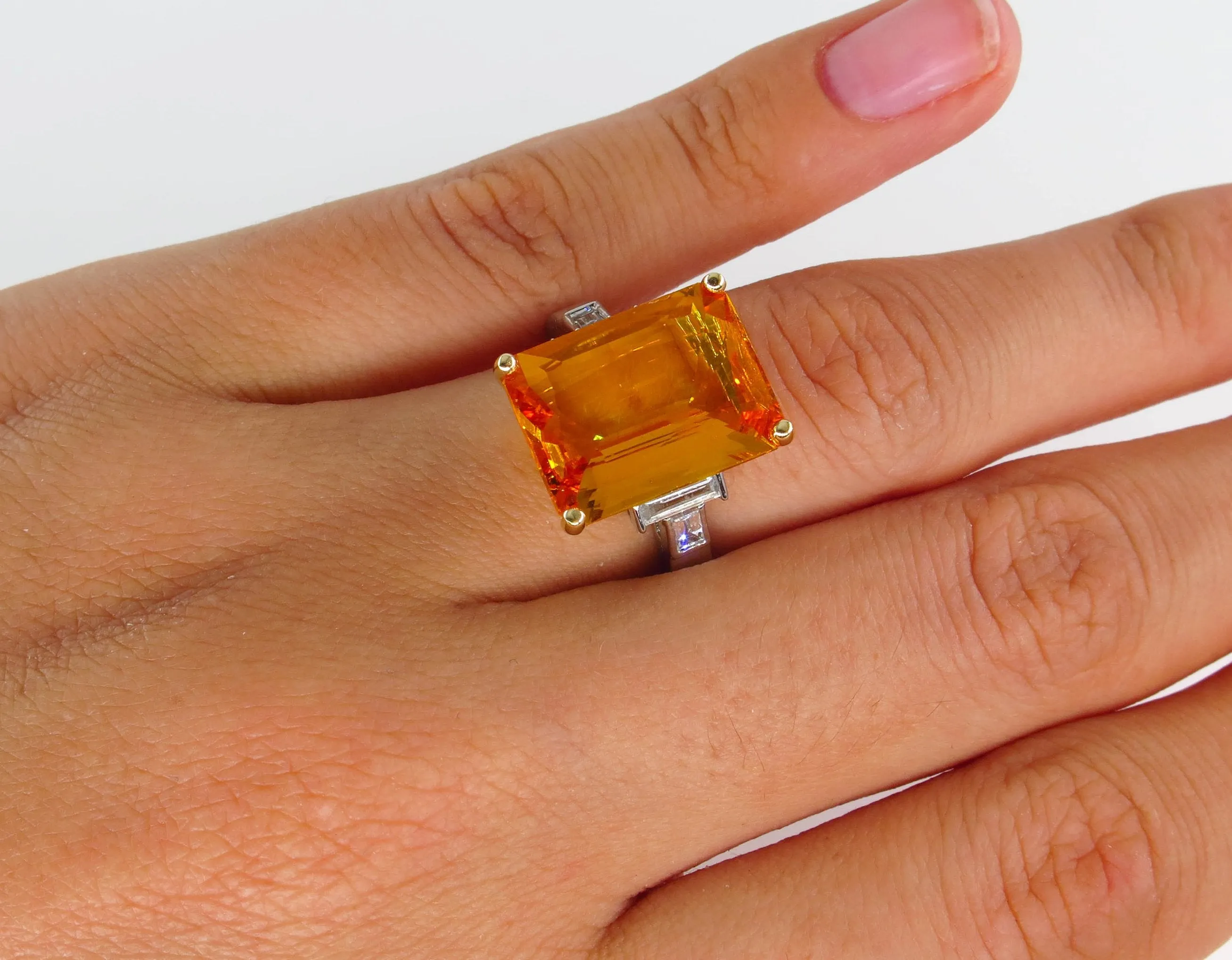 9.66ct GIA Natural Yellow-Orange Sapphire and Diamond Platinum Ring