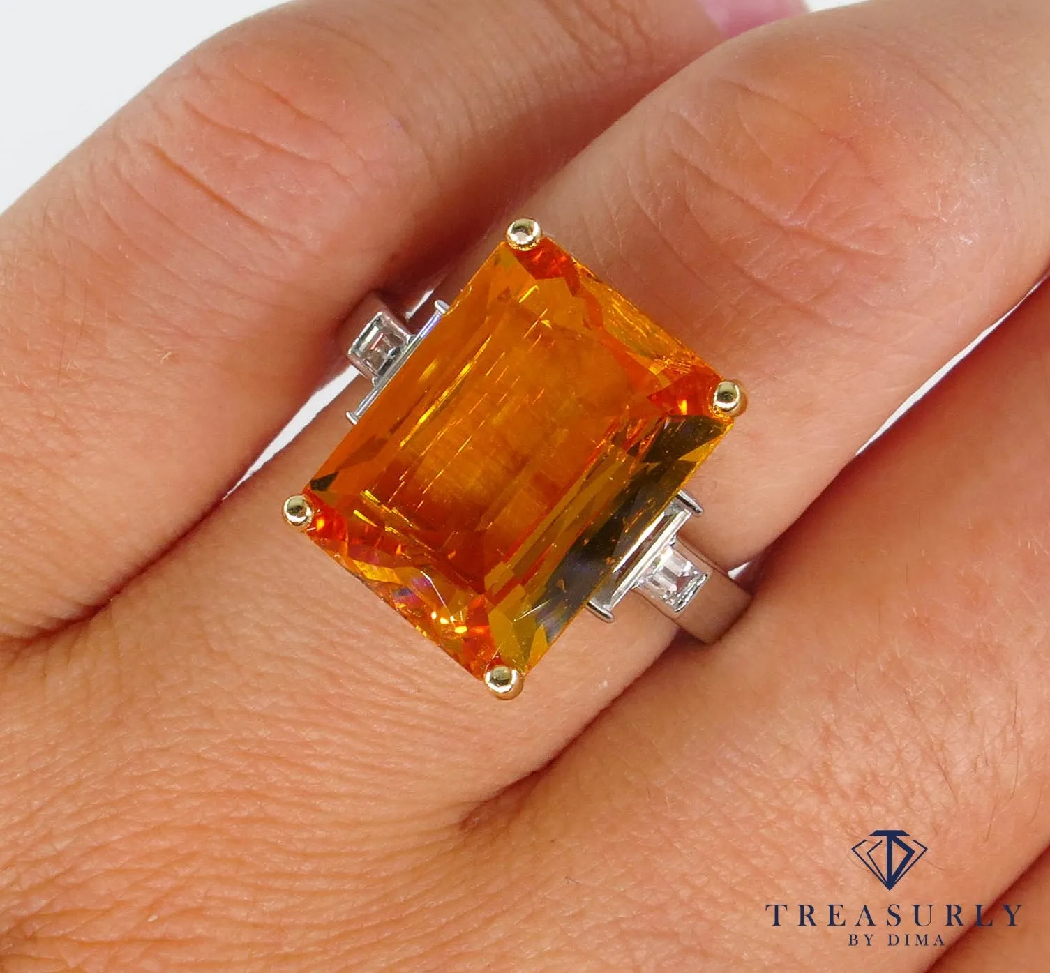 9.66ct GIA Natural Yellow-Orange Sapphire and Diamond Platinum Ring