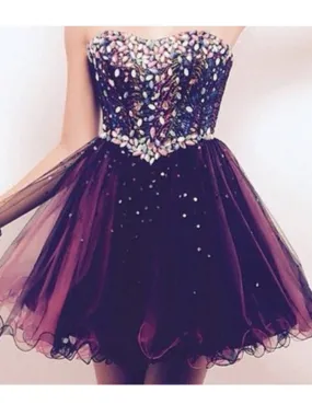 A Line Sweetheart Neck Purple Short Prom Dress, Graduation Dress, Homecoming Dress